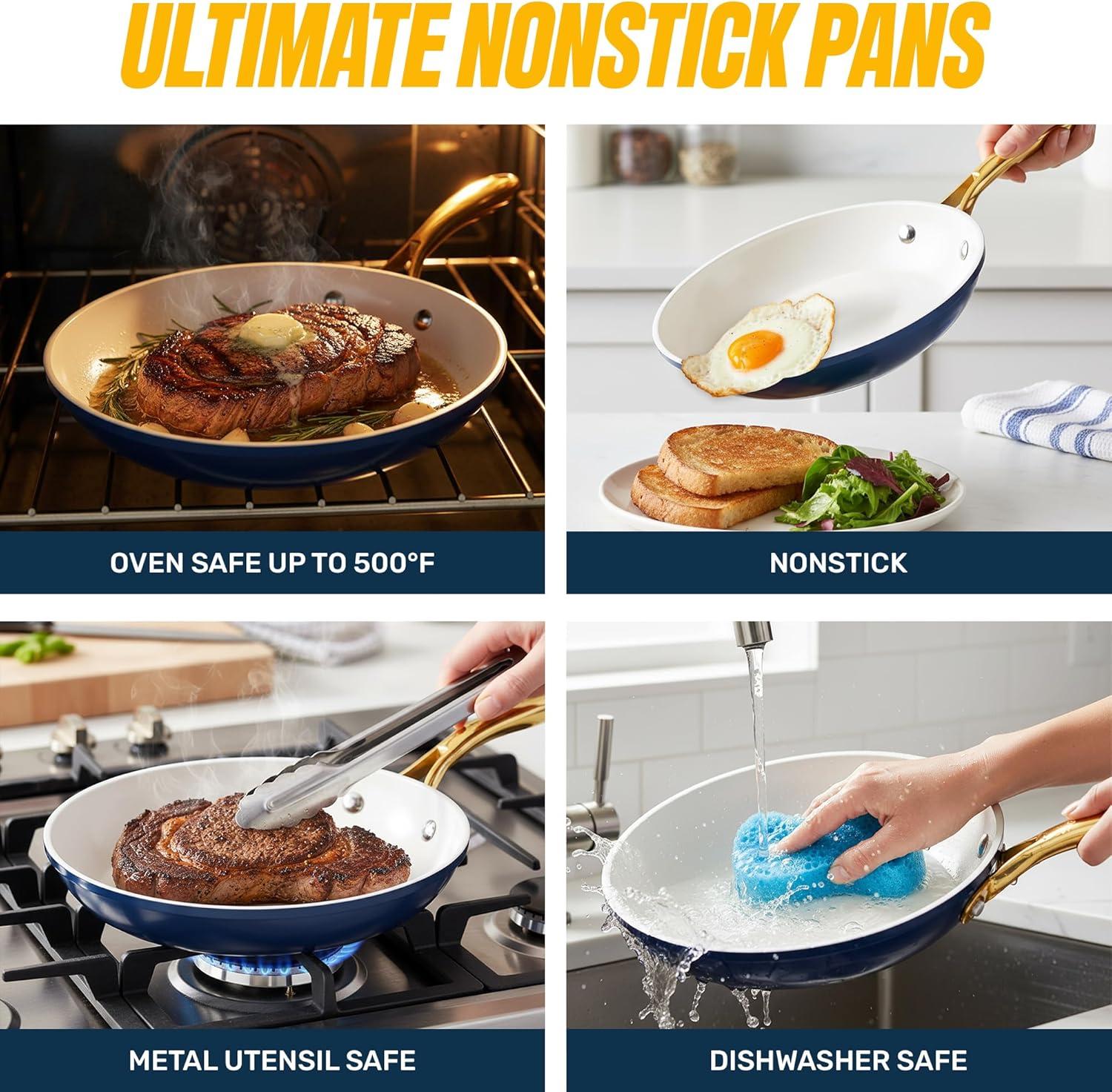 image:imageGOTHAM STEEL 10 Inch Non Stick Frying Pans Nonstick Frying Pan Nonstick Pan Cooking Pans Non stick Skillet NonStick Pan 100 PFOA Free Ceramic Coating Dishwasher Safe Navy Cream12Inch Frying Pan