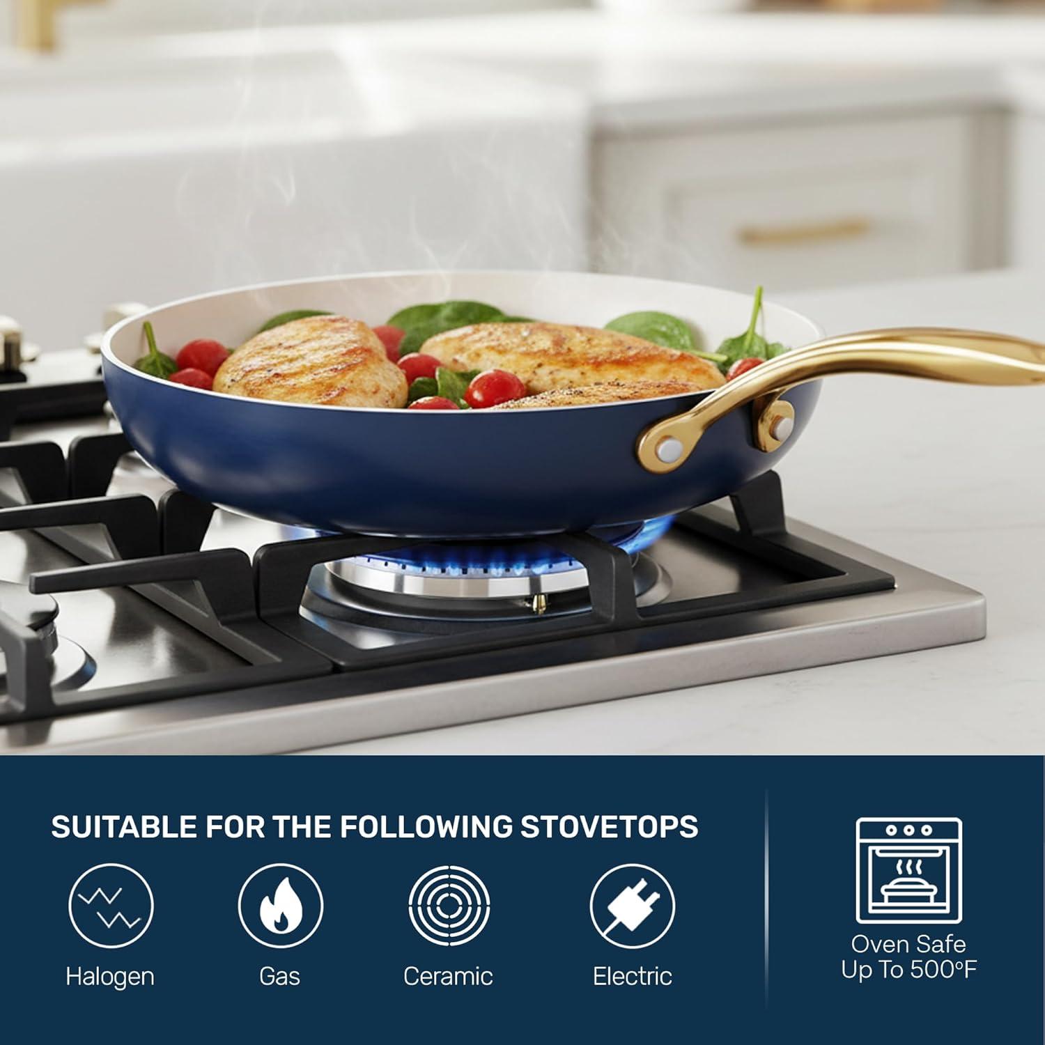 image:imageGOTHAM STEEL 10 Inch Non Stick Frying Pans Nonstick Frying Pan Nonstick Pan Cooking Pans Non stick Skillet NonStick Pan 100 PFOA Free Ceramic Coating Dishwasher Safe Navy Cream12Inch Frying Pan