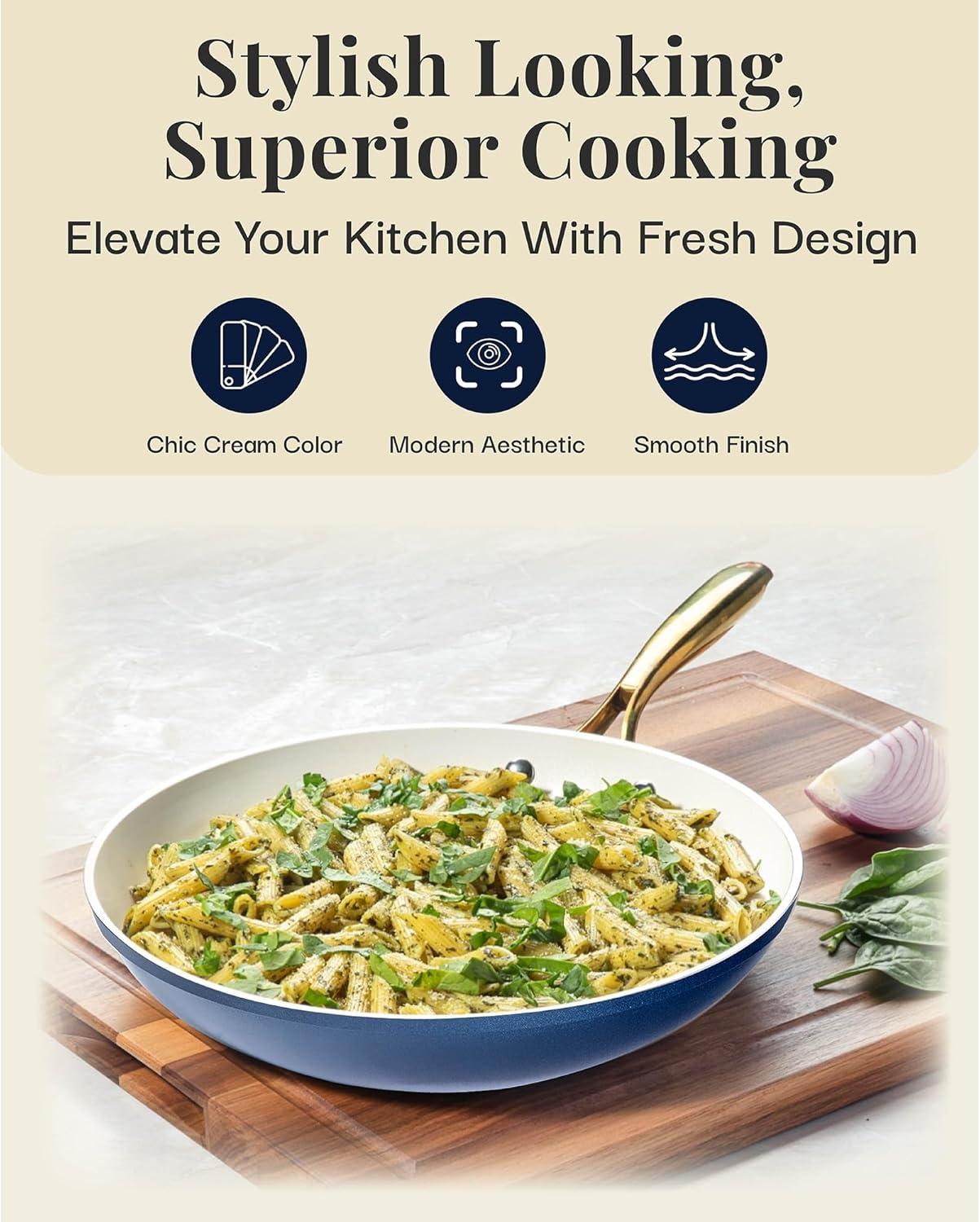 image:imageGOTHAM STEEL 10 Inch Non Stick Frying Pans Nonstick Frying Pan Nonstick Pan Cooking Pans Non stick Skillet NonStick Pan 100 PFOA Free Ceramic Coating Dishwasher Safe Navy Cream10 In Frying Pan Navy