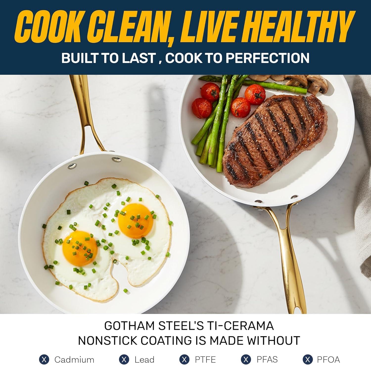 image:imageGOTHAM STEEL 10 Inch Non Stick Frying Pans Nonstick Frying Pan Nonstick Pan Cooking Pans Non stick Skillet NonStick Pan 100 PFOA Free Ceramic Coating Dishwasher Safe Navy Cream12Inch Frying Pan