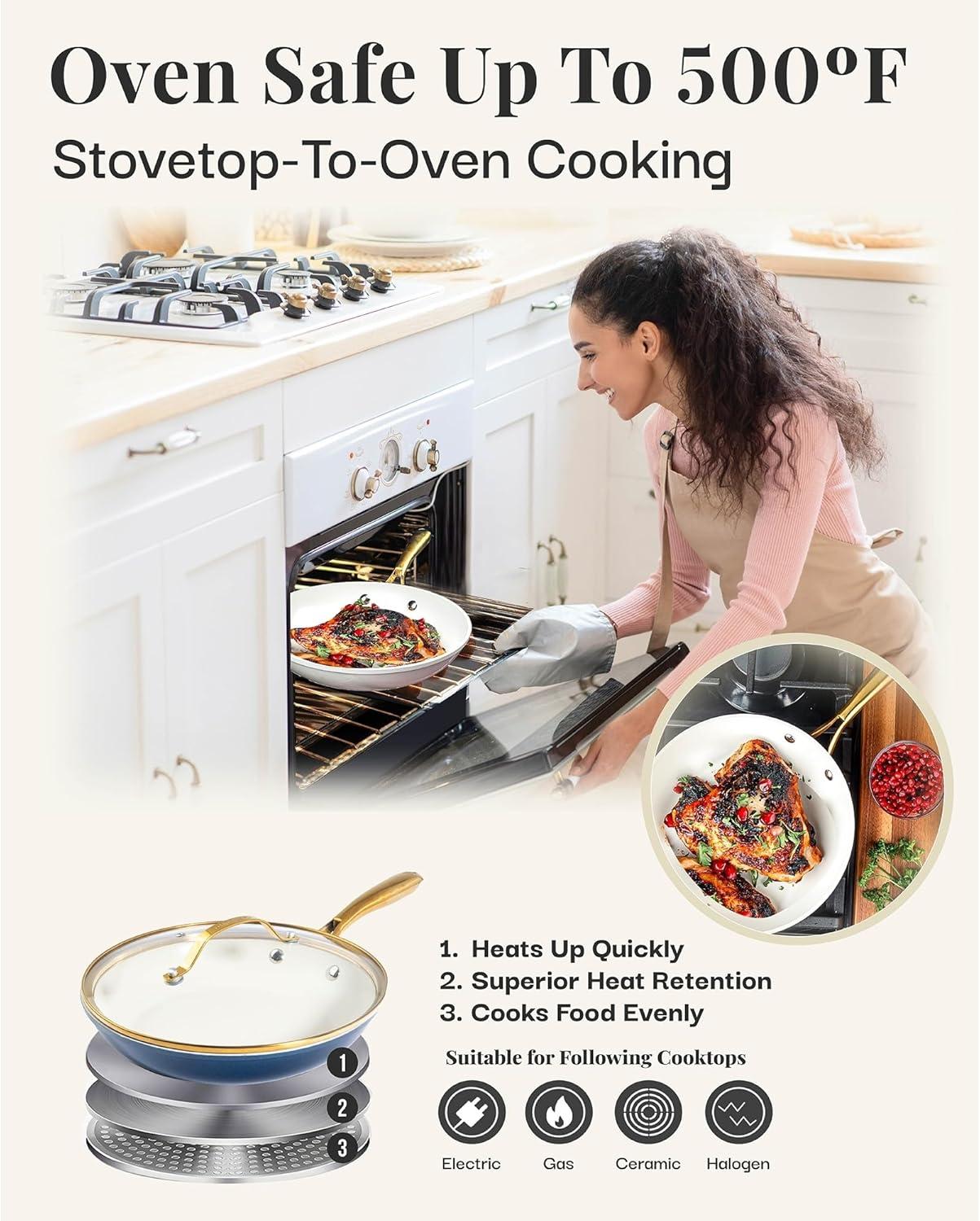 image:imageGOTHAM STEEL 10 Inch Non Stick Frying Pans Nonstick Frying Pan Nonstick Pan Cooking Pans Non stick Skillet NonStick Pan 100 PFOA Free Ceramic Coating Dishwasher Safe Navy Cream10 In Frying Pan Navy