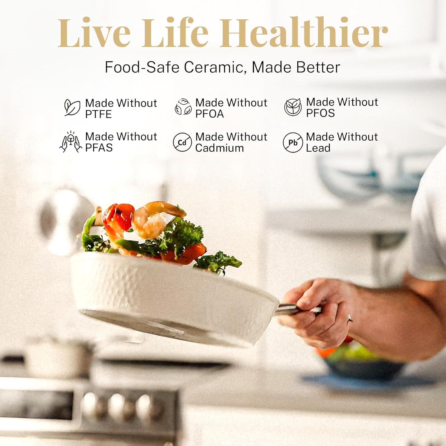 image:imageGOTHAM STEEL 12 Inch Non Stick Frying Pans Nonstick Frying Pan Induction Pan Nonstick Skillet 100 PFOA Free Ceramic Pan for Cooking Dishwasher Safe Cream White