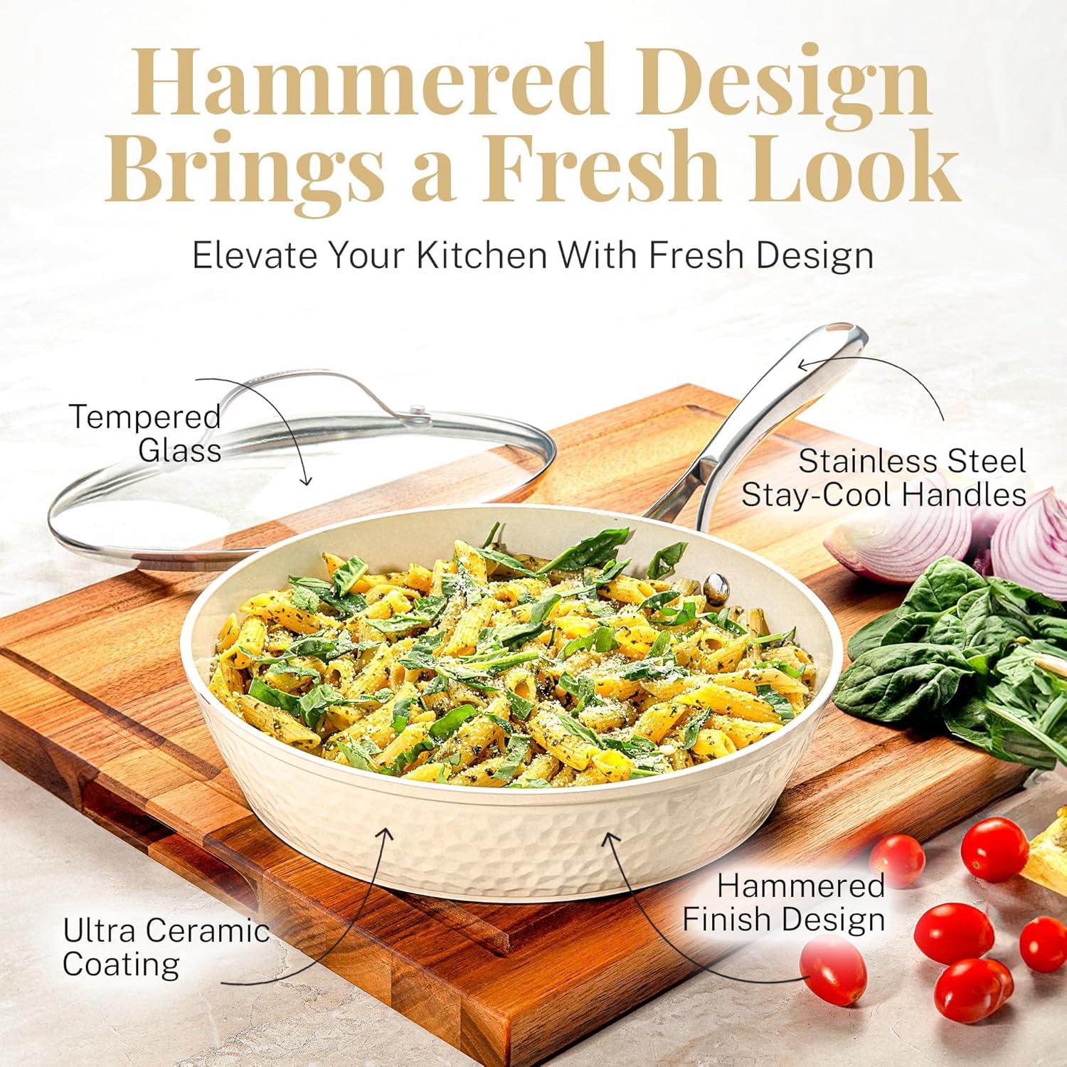 image:imageGOTHAM STEEL 12 Inch Non Stick Frying Pans Nonstick Frying Pan Induction Pan Nonstick Skillet 100 PFOA Free Ceramic Pan for Cooking Dishwasher Safe Cream White
