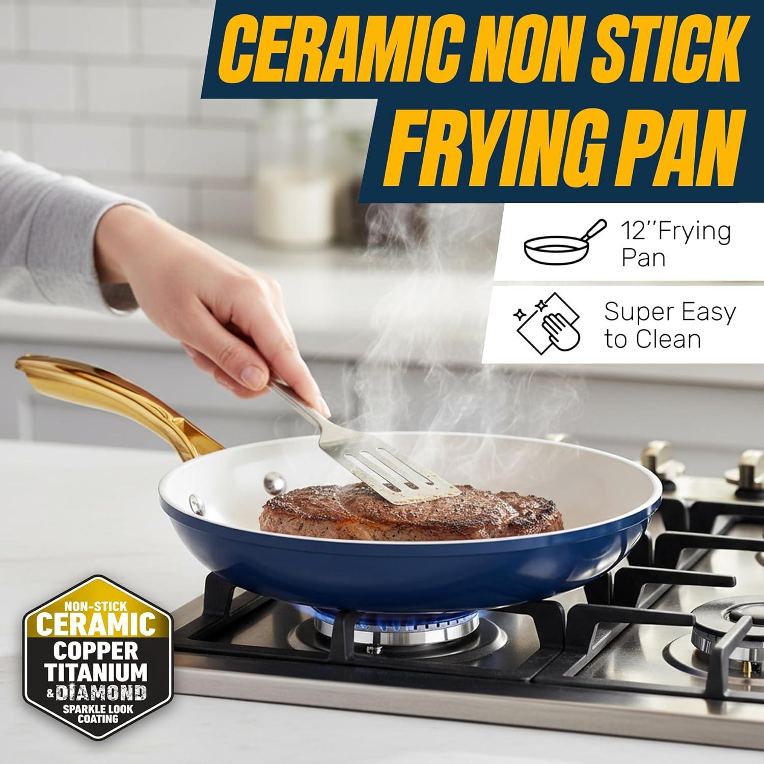image:imageGOTHAM STEEL 13 Pc Ceramic Cookware Set Nonstick Copper Pots and Pans Set Non Stick for Kitchen Anodized Induction Pots and Pans for Cooking Non Toxic Cookware Sets Oven amp Dishwasher SafeNavy Gold