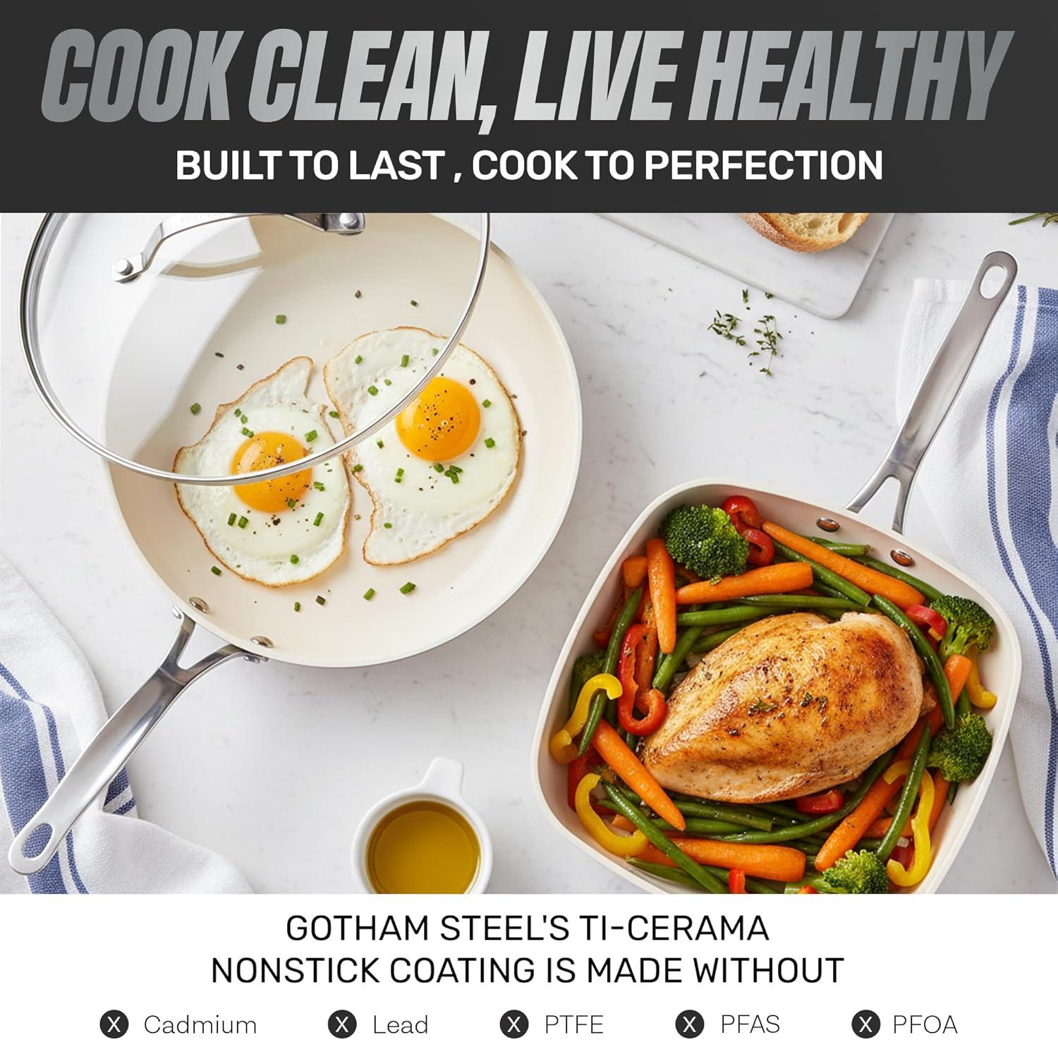 image:imageGOTHAM STEEL 20 Pc Ceramic Cookware Set Nonstick Ceramic Pots and Pans Set Non Stick for Kitchen with Bakeware Cooking Utensils amp Steamer Non Toxic PFOA PFOS Free Oven amp Dishwasher Safe