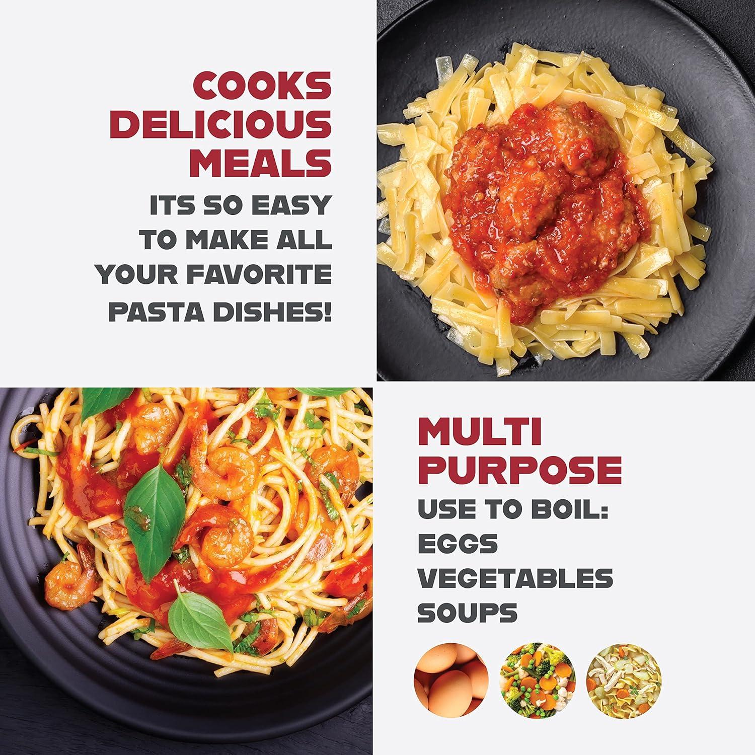 image:imageGOTHAM STEEL 5 Qt Ceramic Stock Pot Multipurpose Pasta Pot with Strainer Lid amp Twist and Lock Handles Nonstick Ceramic Pot for Soup Spaghetti Rice Pots for Kitchen Dishwasher Safe CreamRed
