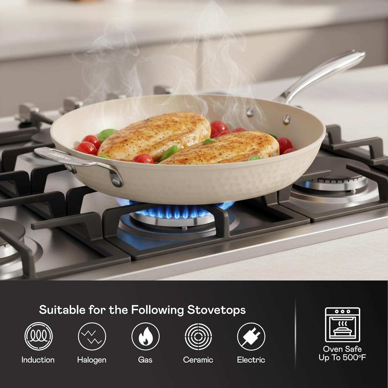 image:imageGOTHAM STEEL HAMMERED 14 Inch Non Stick Frying Pans with Lid Extra Large Frying Pans Nonstick Cooks Family Sized Meals Non Toxic PFOA Free Induction Ready Oven and Dishwasher Safe1573