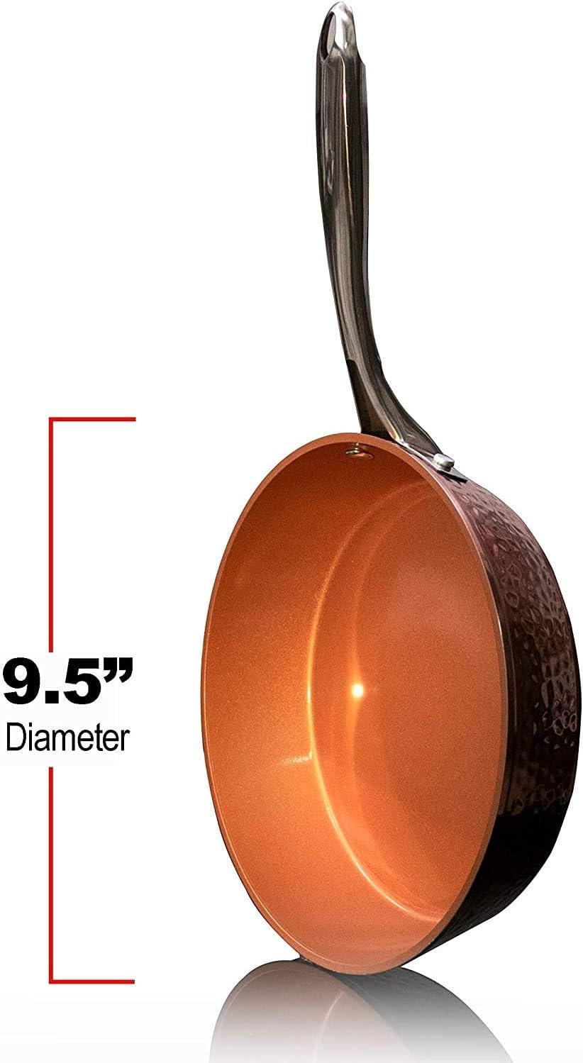 image:imageGOTHAM STEEL Hammered Copper 12 Inch Non Stick Frying Pans with Lid Frying Pans Nonstick with Lid Non Toxic Ceramic Pan for Cooking Nonstick Frying Pan Induction Pan Oven and Dishwasher Safe95 inch Frying Pan with Lid