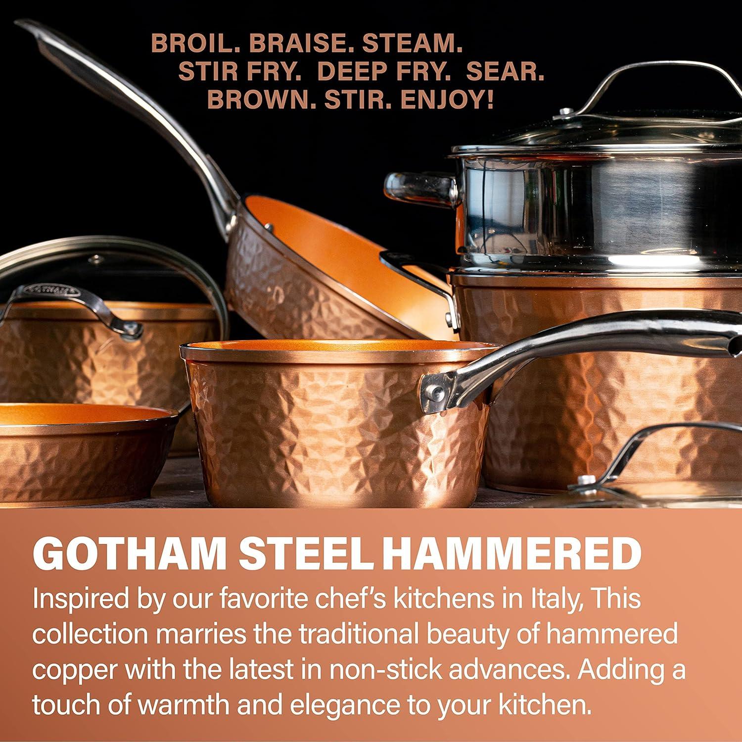 image:imageGOTHAM STEEL Hammered Copper 12 Inch Non Stick Frying Pans with Lid Frying Pans Nonstick with Lid Non Toxic Ceramic Pan for Cooking Nonstick Frying Pan Induction Pan Oven and Dishwasher Safe10 inch Frying Pan with Lid