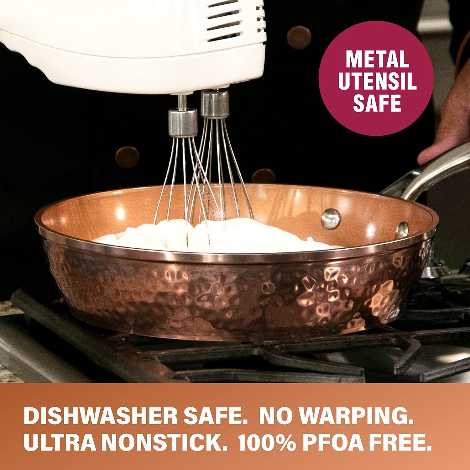 image:imageGOTHAM STEEL Hammered Copper 12 Inch Non Stick Frying Pans with Lid Frying Pans Nonstick with Lid Non Toxic Ceramic Pan for Cooking Nonstick Frying Pan Induction Pan Oven and Dishwasher Safe10 inch Frying Pan with Lid