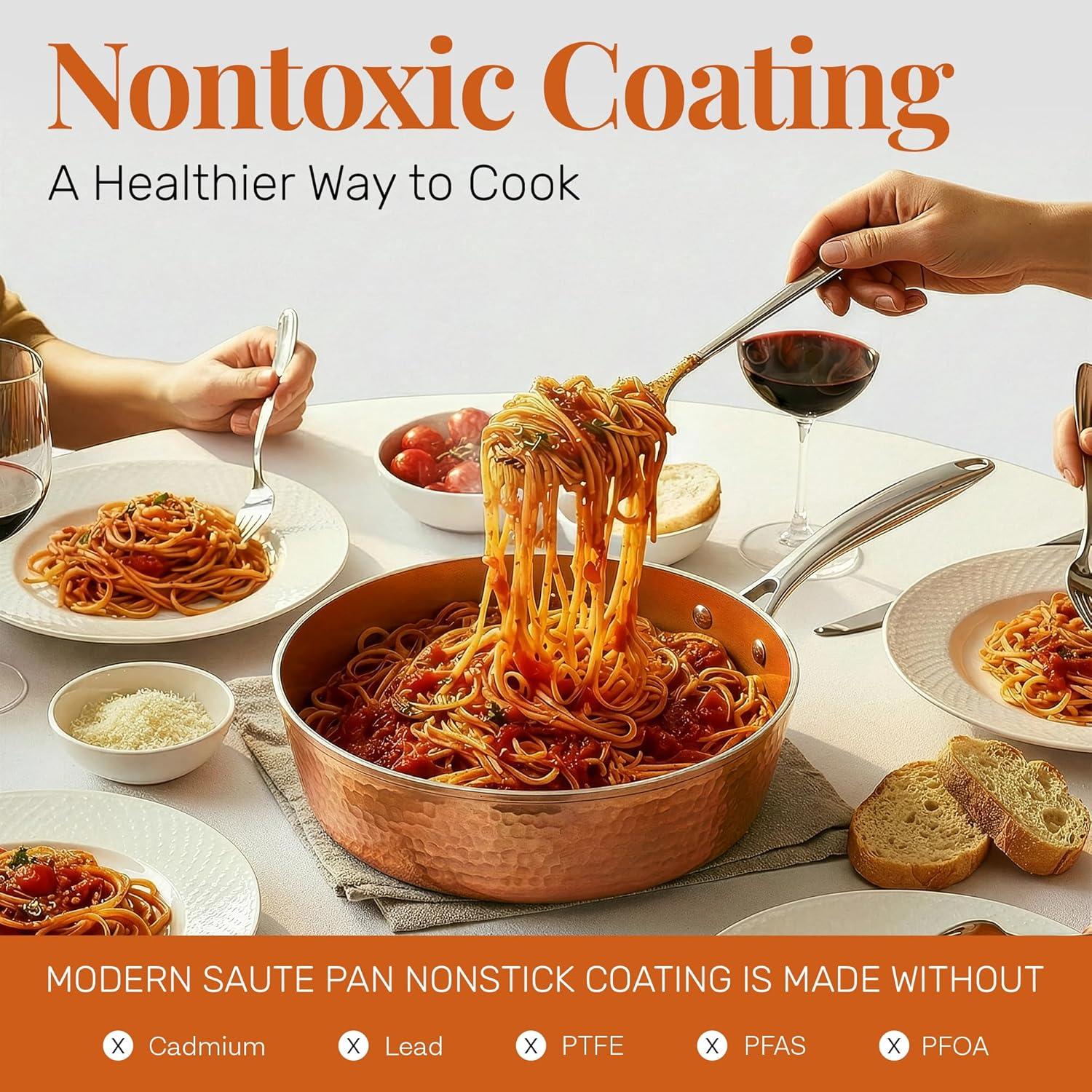 image:imageGOTHAM STEEL Hammered Copper 12 Inch Non Stick Frying Pans with Lid Frying Pans Nonstick with Lid Non Toxic Ceramic Pan for Cooking Nonstick Frying Pan Induction Pan Oven and Dishwasher Safe12 inch Saute Pan with Lid 4 Quart