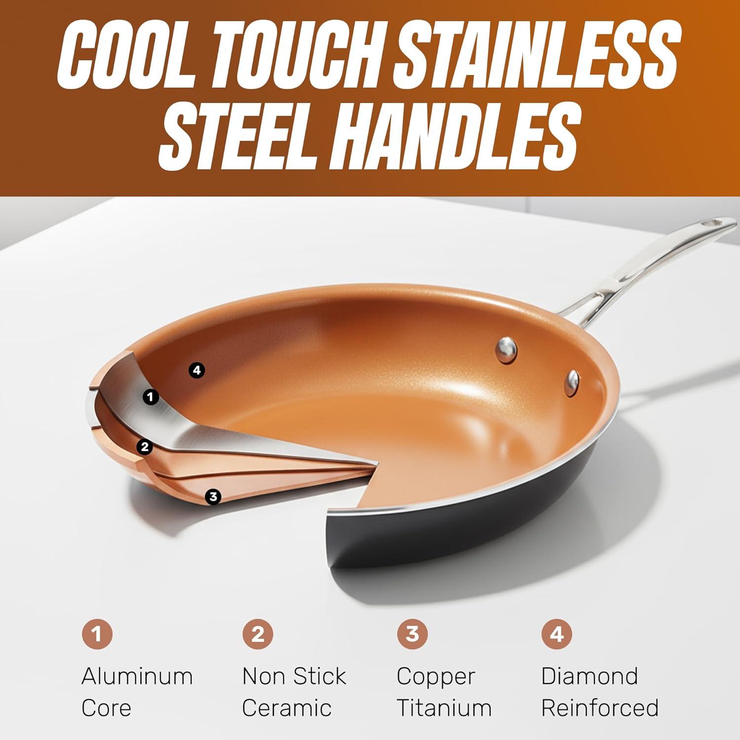 image:imageGotham Steel 12 Pc Ceramic Cookware Set Nonstick Ceramic Pots and Pans Set Non Stick with Steamer for Cooking Non Toxic PFOA PFOS Free Ergonomic Stay Cool Handles Oven amp Dishwasher Safe Copper20 Piece Set