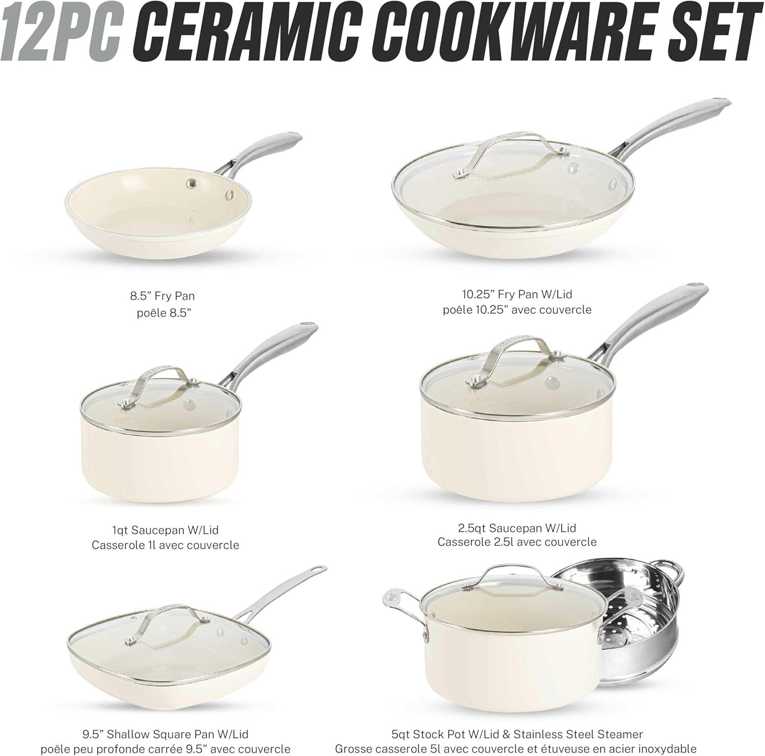 image:imageGotham Steel 12 Pc Ceramic Cookware Set Nonstick Ceramic Pots and Pans Set Non Stick with Steamer for Cooking Non Toxic PFOA PFOS Free Premium Stay Cool Handles Oven amp Dishwasher Safe