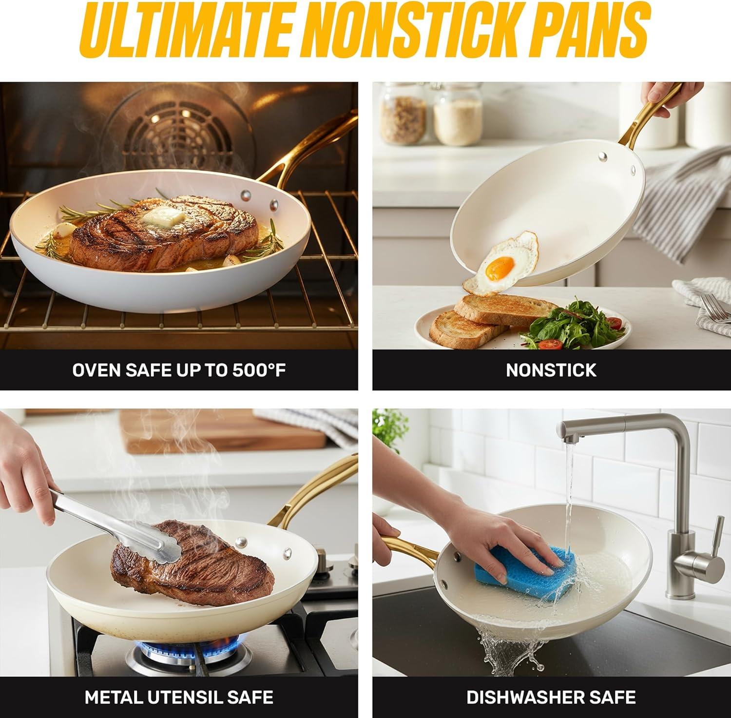 image:imageGotham Steel 15 Pc Ceramic Cookware Set Ceramic Pots and Pans Set Non Stick with Cooking Utensils and Steamer Non Toxic PFOA PFOS Free Premium Stay Cool Handles Oven amp Dishwasher SafeCream Gold