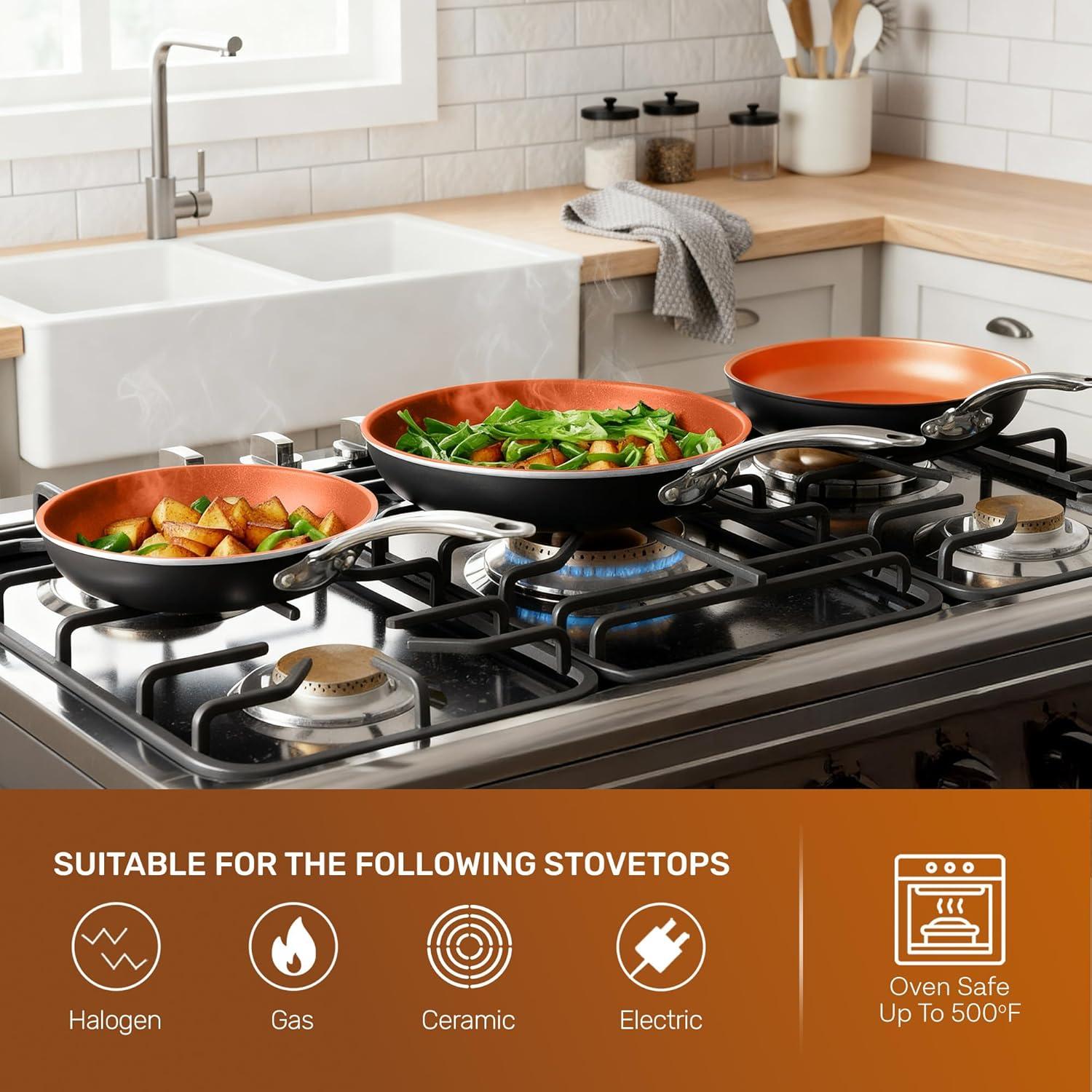 image:imageGotham Steel 15 Pc Ceramic Cookware Set Ceramic Pots and Pans Set Non Stick with Cooking Utensils and Steamer Non Toxic PFOA PFOS Free Premium Stay Cool Handles Oven amp Dishwasher SafeCopper Graphite