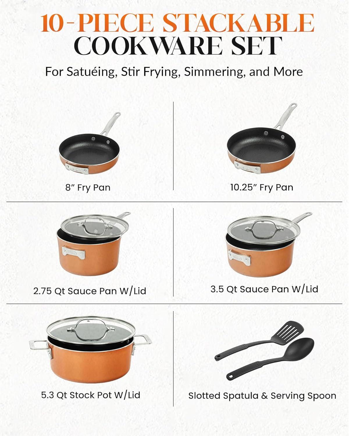 image:imageGotham Steel 20 Pc Pots and Pans Set Non Stick Cookware Set Kitchen Pot and Pan Set Non Toxic Ceramic Cookware Sets Nonstick Cookware Set Lightweight Dishwasher Safe Cream WhiteCopper
