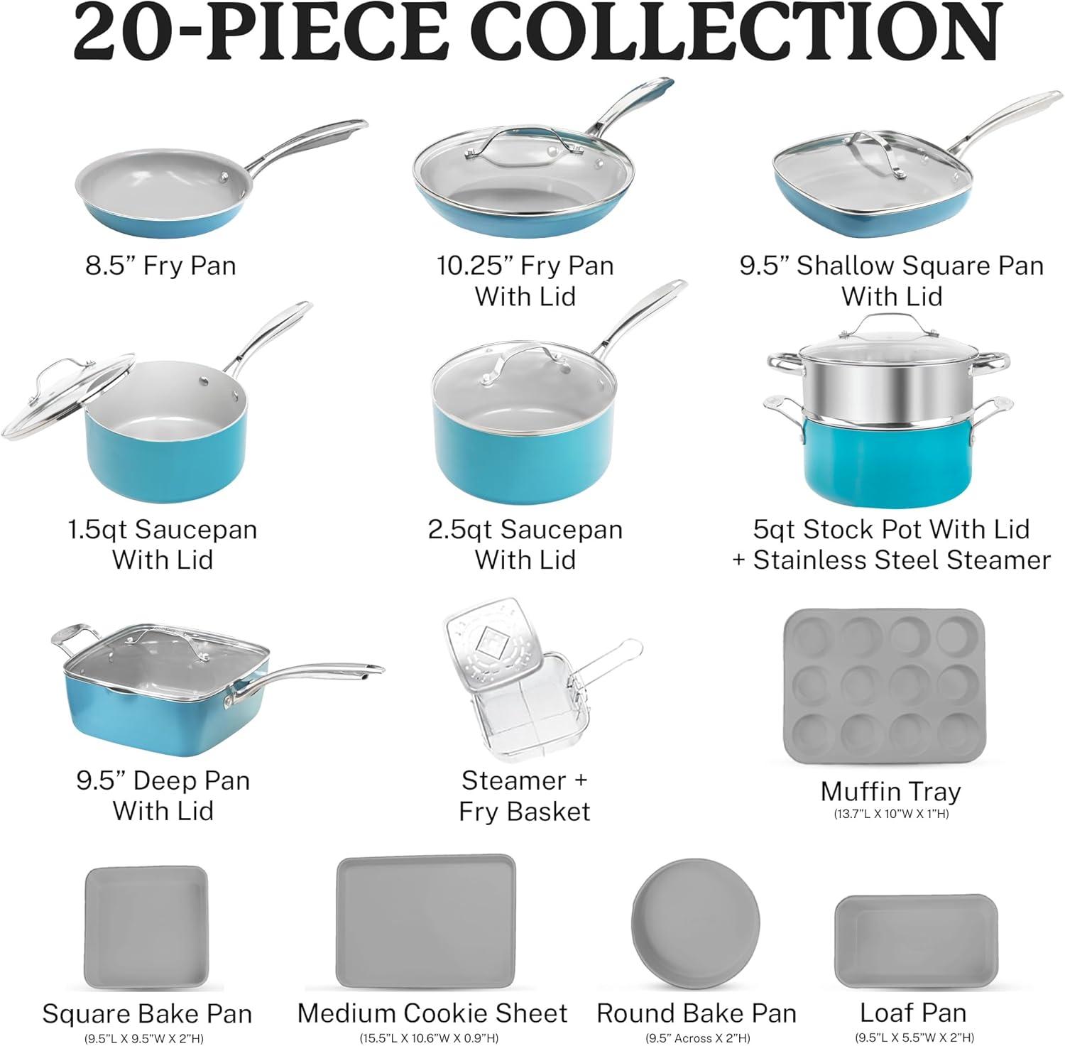 image:imageGotham Steel 20 Piece Pots and Pans Set Nonstick Cookware Set Pot and Pan Set Kitchen Cookware Sets Ceramic Cookware Set Ceramic Pots and Pans Set Pot Set Dishwasher Safe Aqua Blue