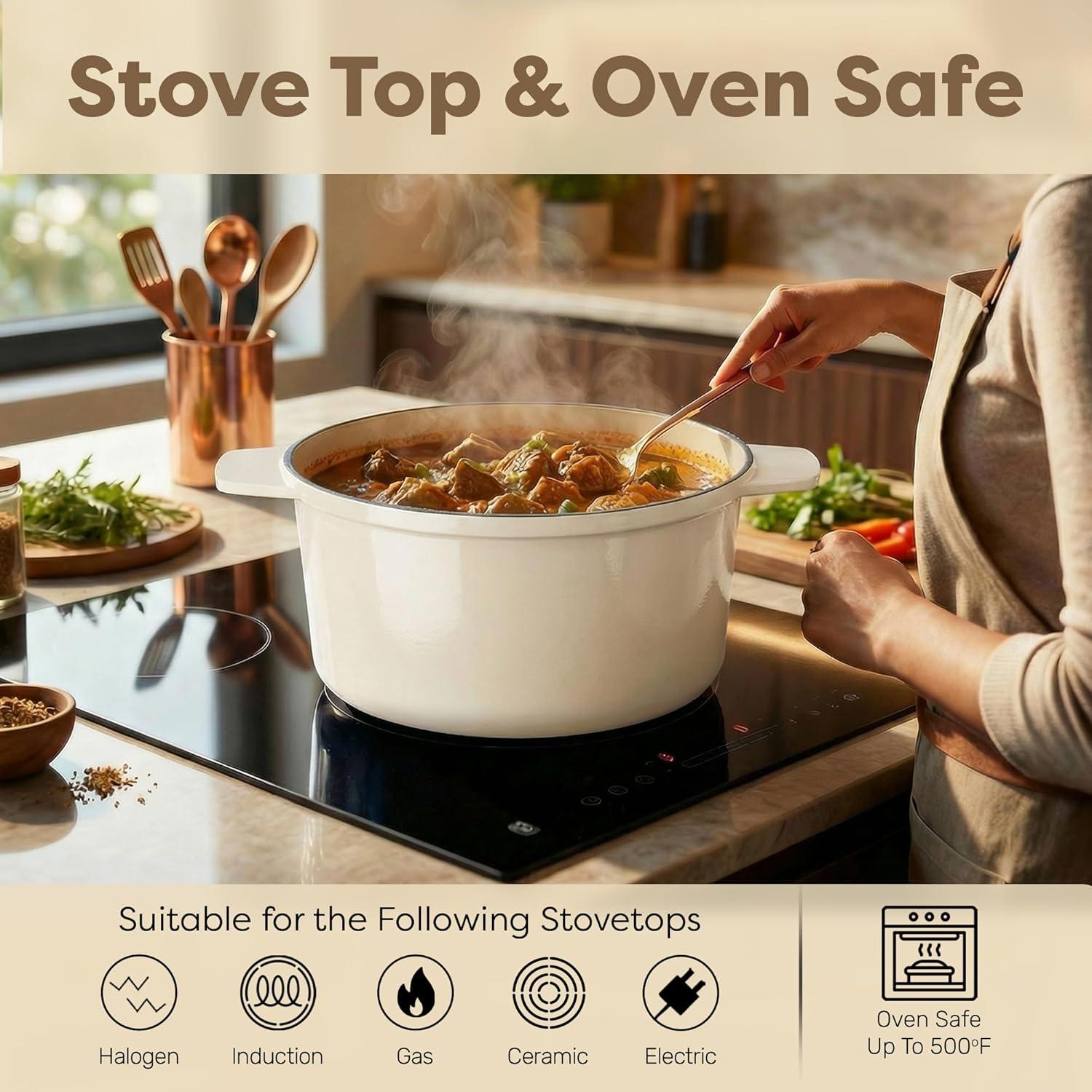 image:imageGotham Steel 5 Qt Dutch Oven Pot with Lid Nonstick Ceramic Dutch Oven Stock Pot 10 in 1 Cooking Pot amp Dutch Oven for Bread Baking Lightweight Oven amp Dishwasher Safe CreamCream