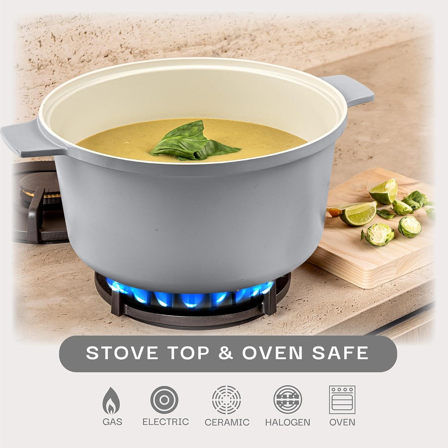 image:imageGotham Steel 5 Qt Dutch Oven Pot with Lid Nonstick Ceramic Dutch Oven Stock Pot 10 in 1 Cooking Pot amp Dutch Oven for Bread Baking Lightweight Oven amp Dishwasher Safe CreamGray