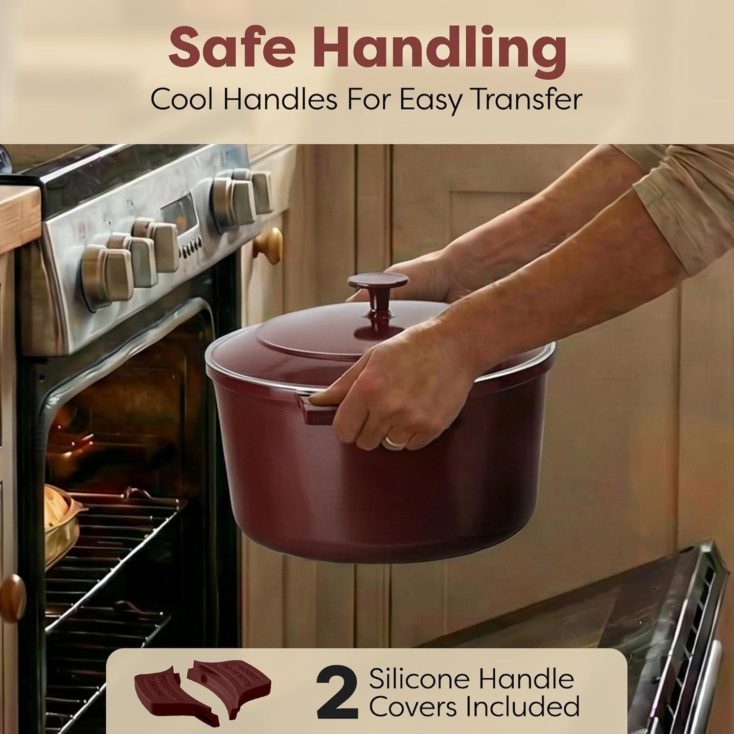 image:imageGotham Steel 5 Qt Dutch Oven Pot with Lid Nonstick Ceramic Dutch Oven Stock Pot 10 in 1 Cooking Pot amp Dutch Oven for Bread Baking Lightweight Oven amp Dishwasher Safe CreamMaroon Cream