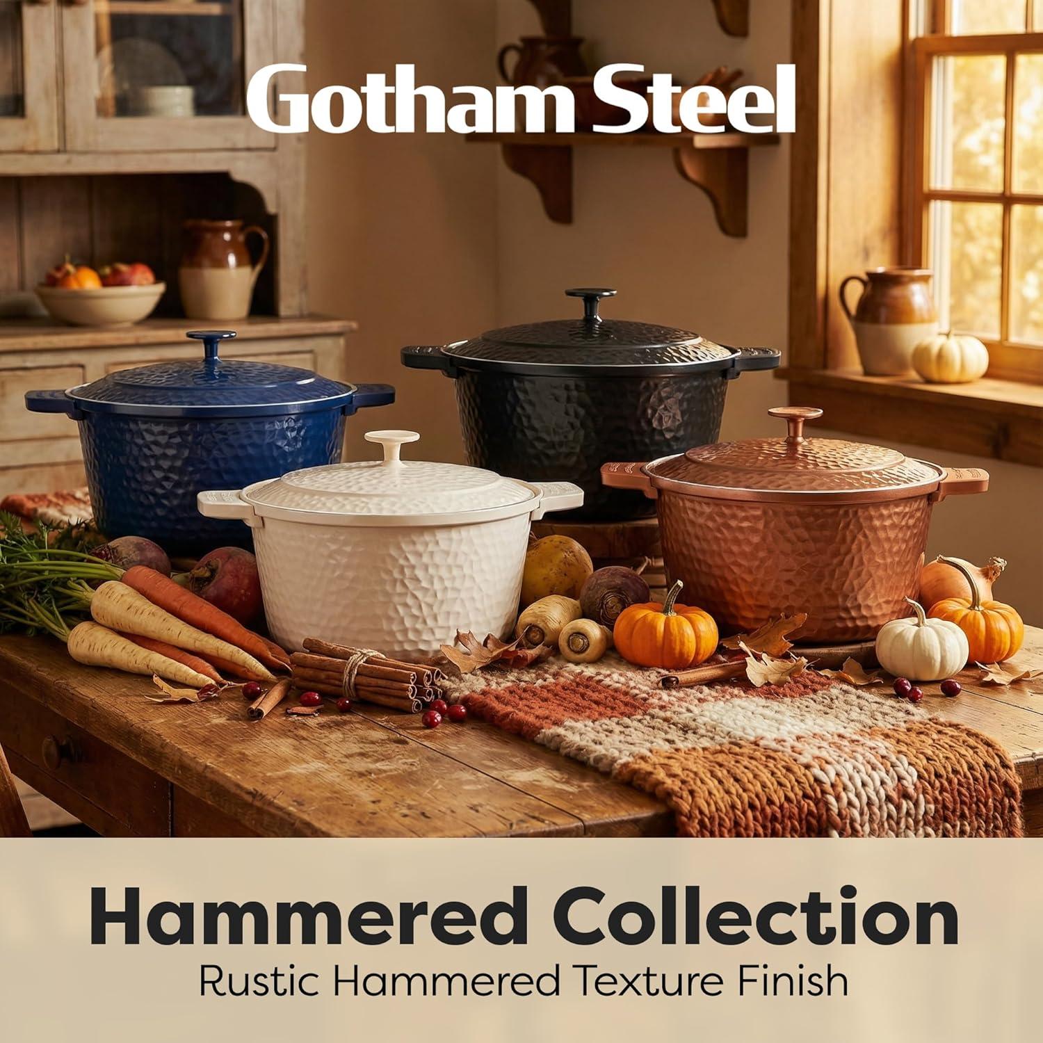 image:imageGotham Steel 5 Qt Dutch Oven Pot with Lid Nonstick Ceramic Dutch Oven Stock Pot 10 in 1 Cooking Pot amp Dutch Oven for Bread Baking Lightweight Oven amp Dishwasher Safe CreamHammered Cream