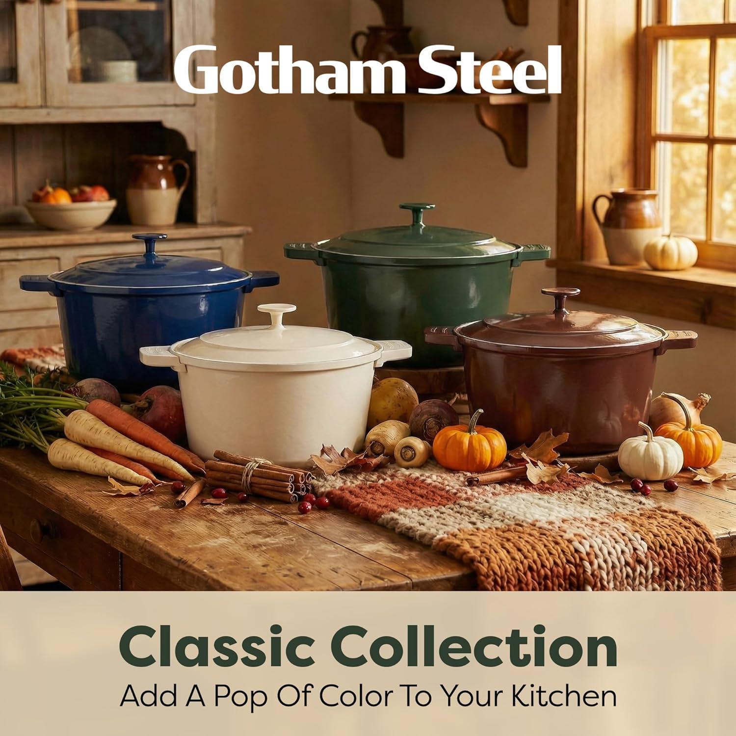 image:imageGotham Steel 5 Qt Dutch Oven Pot with Lid Nonstick Ceramic Dutch Oven Stock Pot 10 in 1 Cooking Pot amp Dutch Oven for Bread Baking Lightweight Oven amp Dishwasher Safe CreamSage