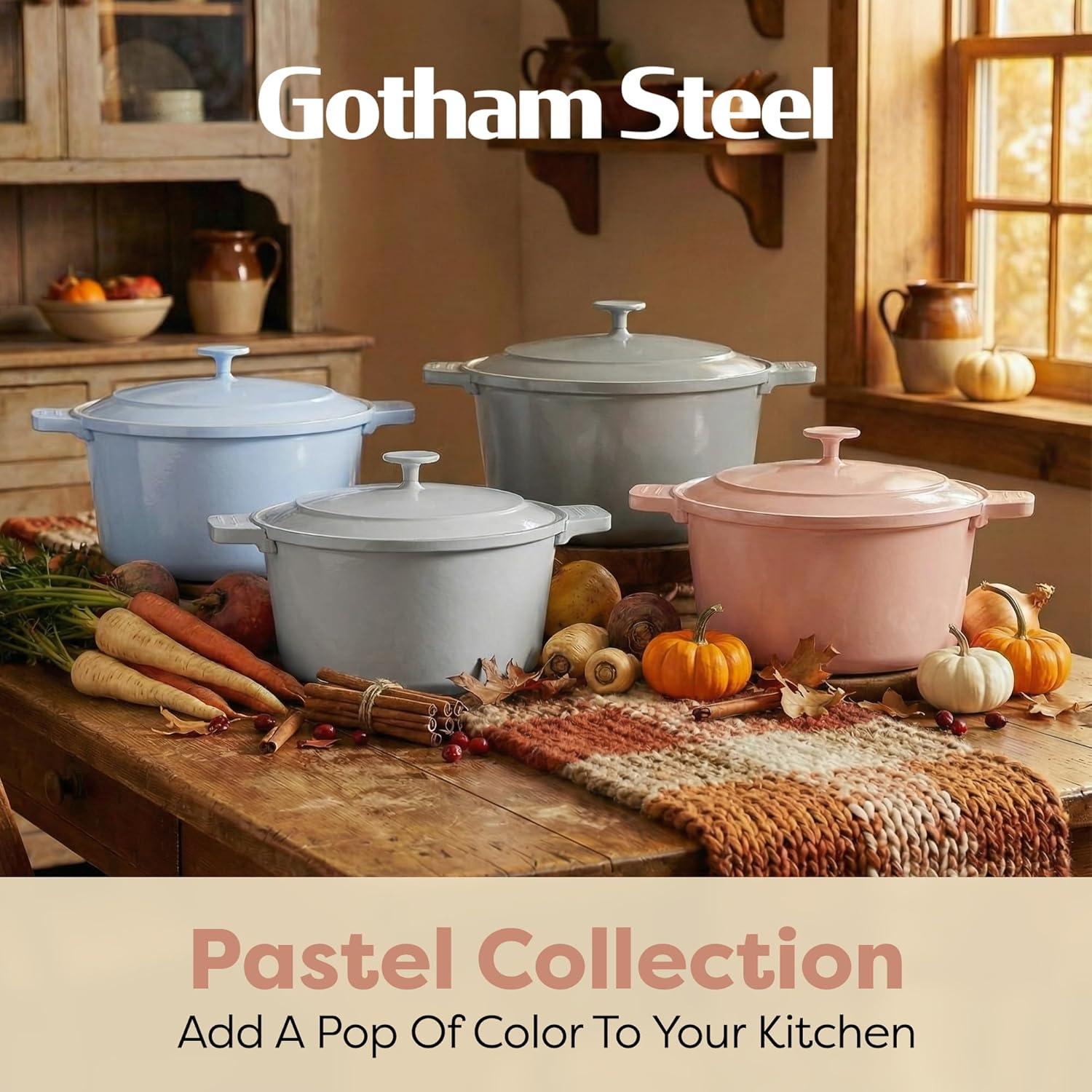 image:imageGotham Steel 5 Qt Dutch Oven Pot with Lid Nonstick Ceramic Dutch Oven Stock Pot 10 in 1 Cooking Pot amp Dutch Oven for Bread Baking Lightweight Oven amp Dishwasher Safe CreamBaby Pink