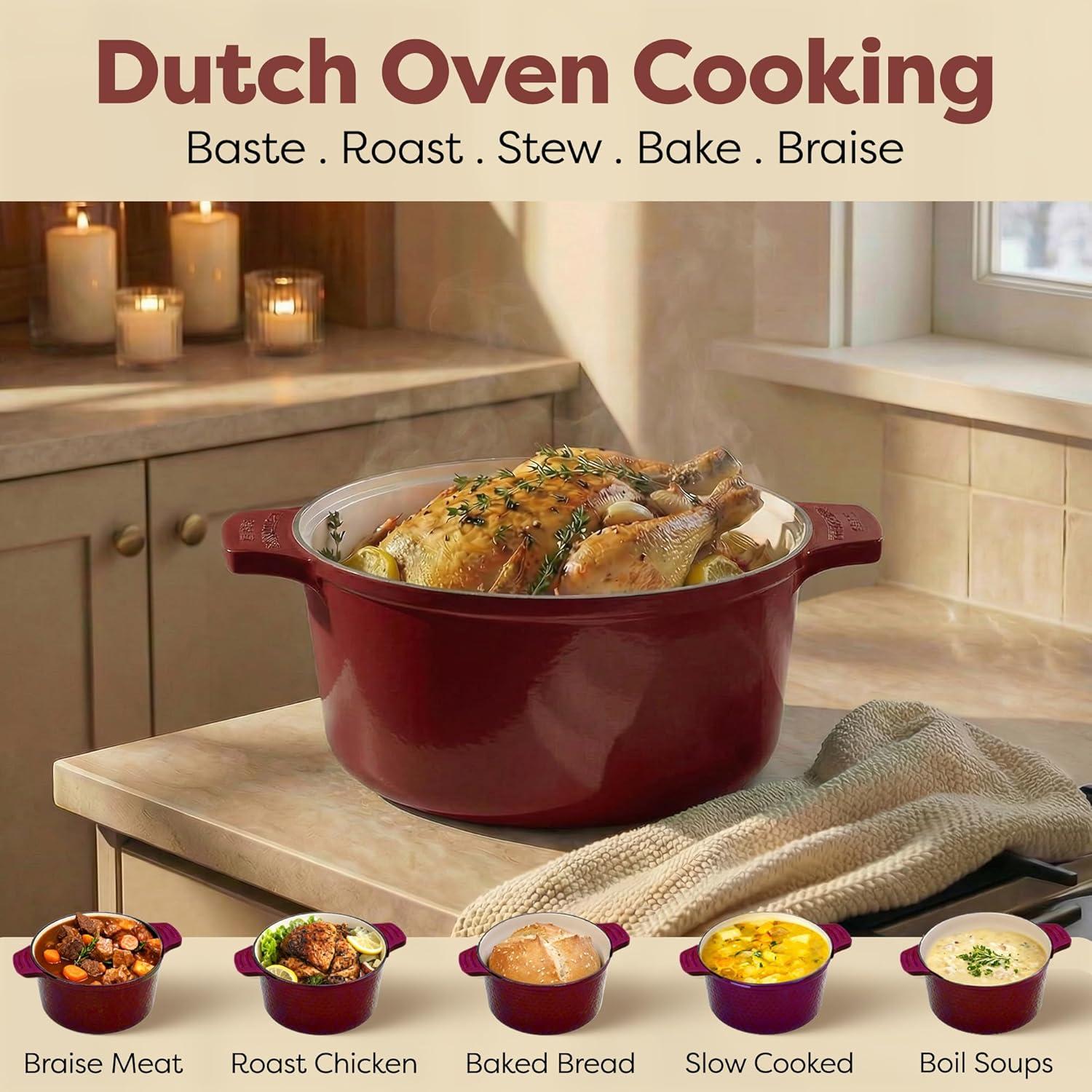 image:imageGotham Steel 5 Qt Dutch Oven Pot with Lid Nonstick Ceramic Dutch Oven Stock Pot 10 in 1 Cooking Pot amp Dutch Oven for Bread Baking Lightweight Oven amp Dishwasher Safe CreamMaroon Cream