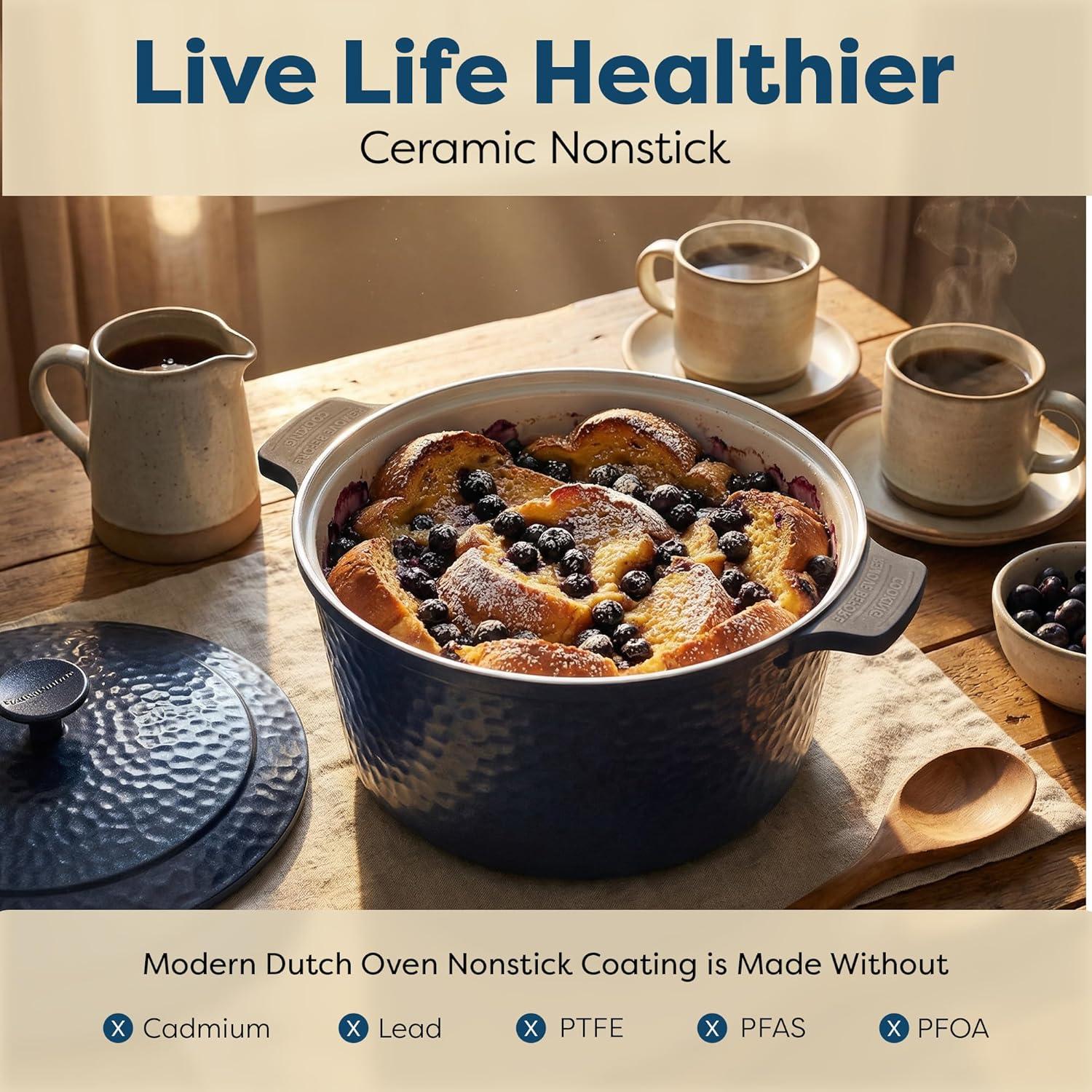 image:imageGotham Steel 5 Qt Dutch Oven Pot with Lid Nonstick Ceramic Dutch Oven Stock Pot 10 in 1 Cooking Pot amp Dutch Oven for Bread Baking Lightweight Oven amp Dishwasher Safe CreamHammered Navy