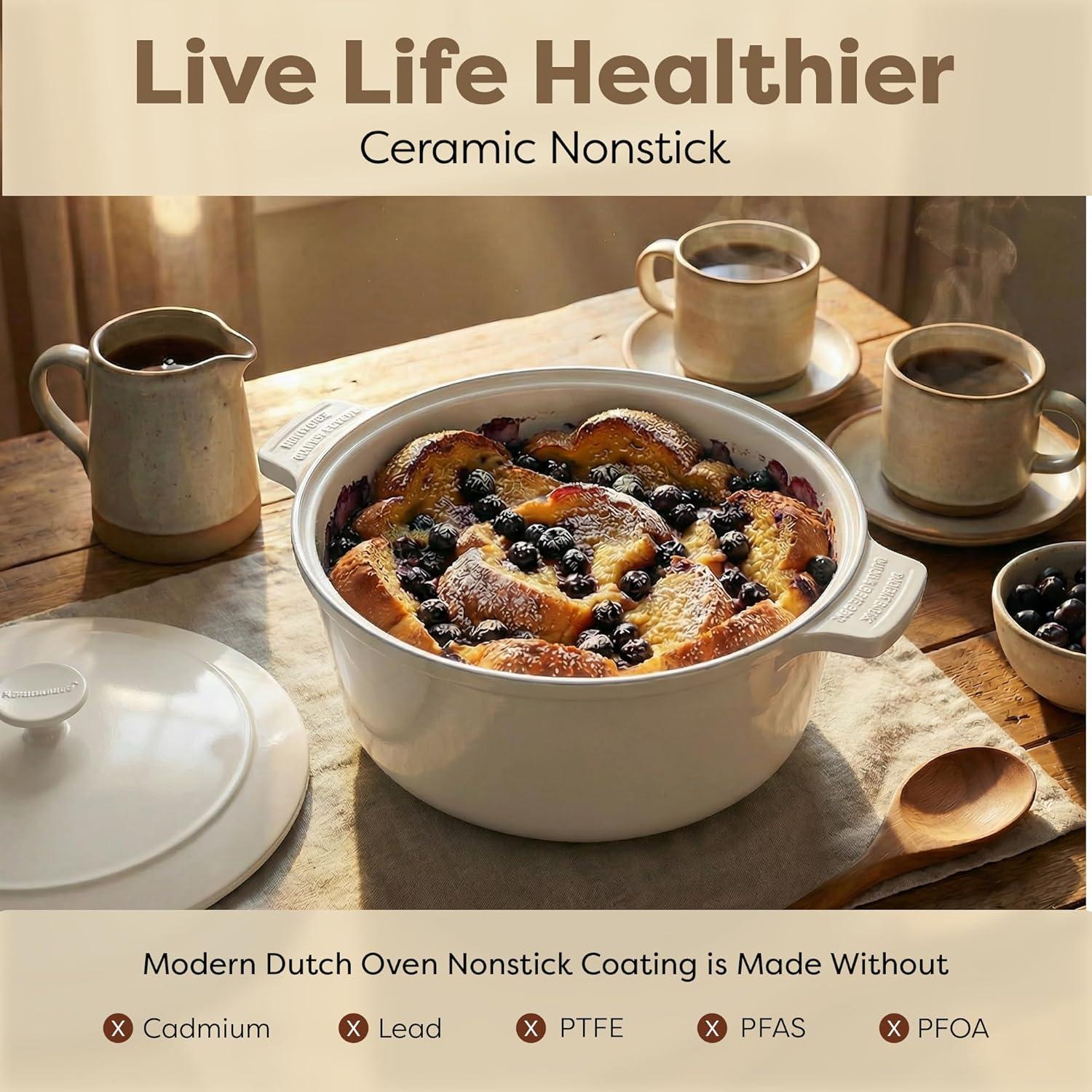 image:imageGotham Steel 5 Qt Dutch Oven Pot with Lid Nonstick Ceramic Dutch Oven Stock Pot 10 in 1 Cooking Pot amp Dutch Oven for Bread Baking Lightweight Oven amp Dishwasher Safe CreamCream