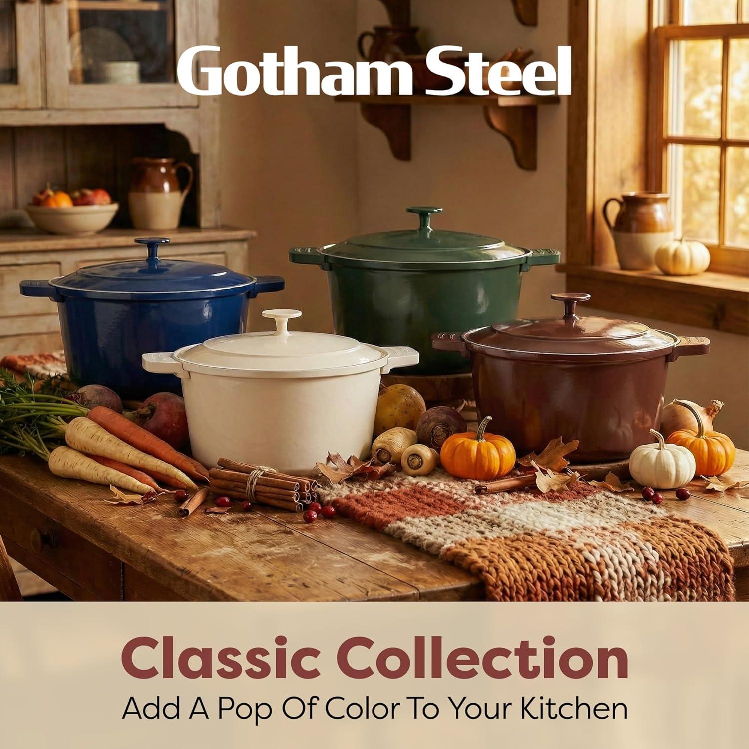image:imageGotham Steel 5 Qt Dutch Oven Pot with Lid Nonstick Ceramic Dutch Oven Stock Pot 10 in 1 Cooking Pot amp Dutch Oven for Bread Baking Lightweight Oven amp Dishwasher Safe CreamMaroon Cream