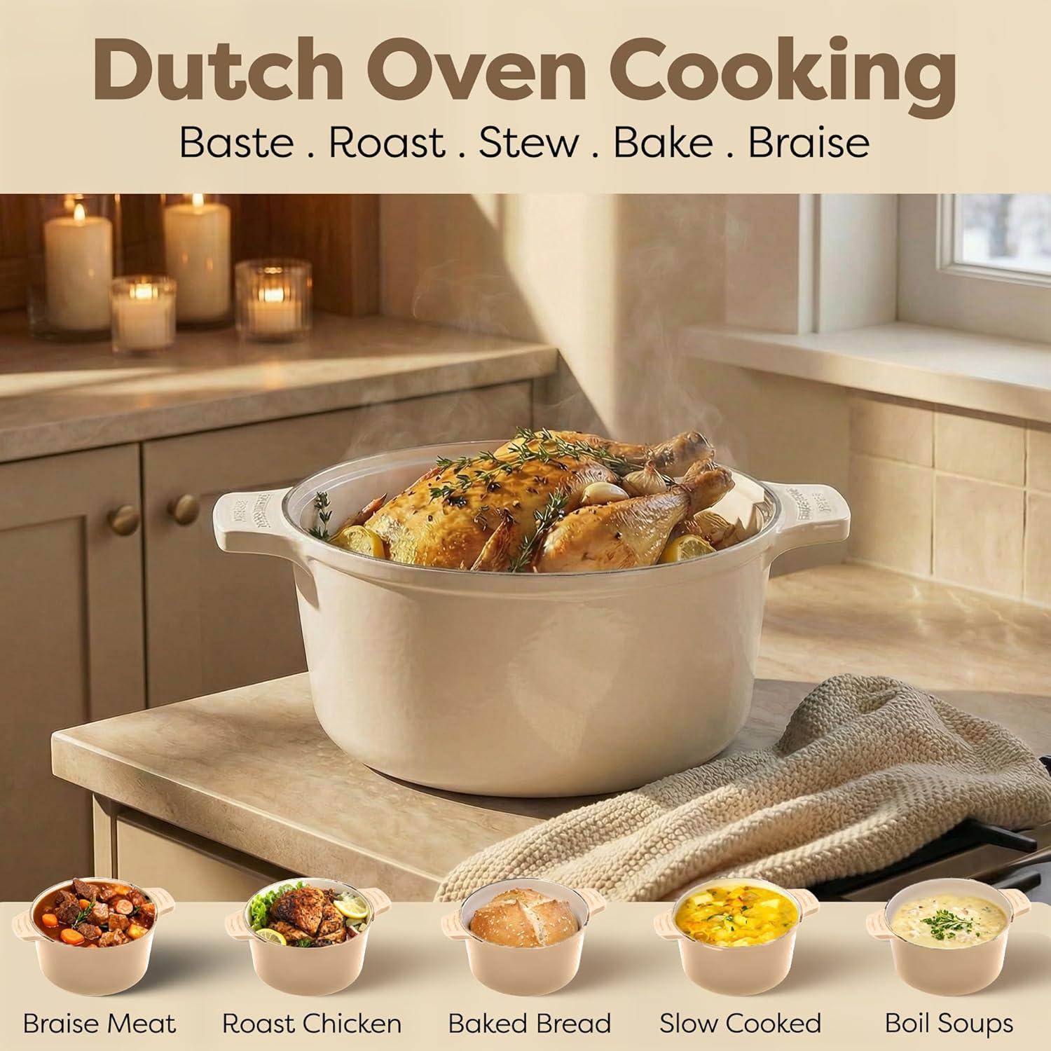 image:imageGotham Steel 5 Qt Dutch Oven Pot with Lid Nonstick Ceramic Dutch Oven Stock Pot 10 in 1 Cooking Pot amp Dutch Oven for Bread Baking Lightweight Oven amp Dishwasher Safe CreamCream