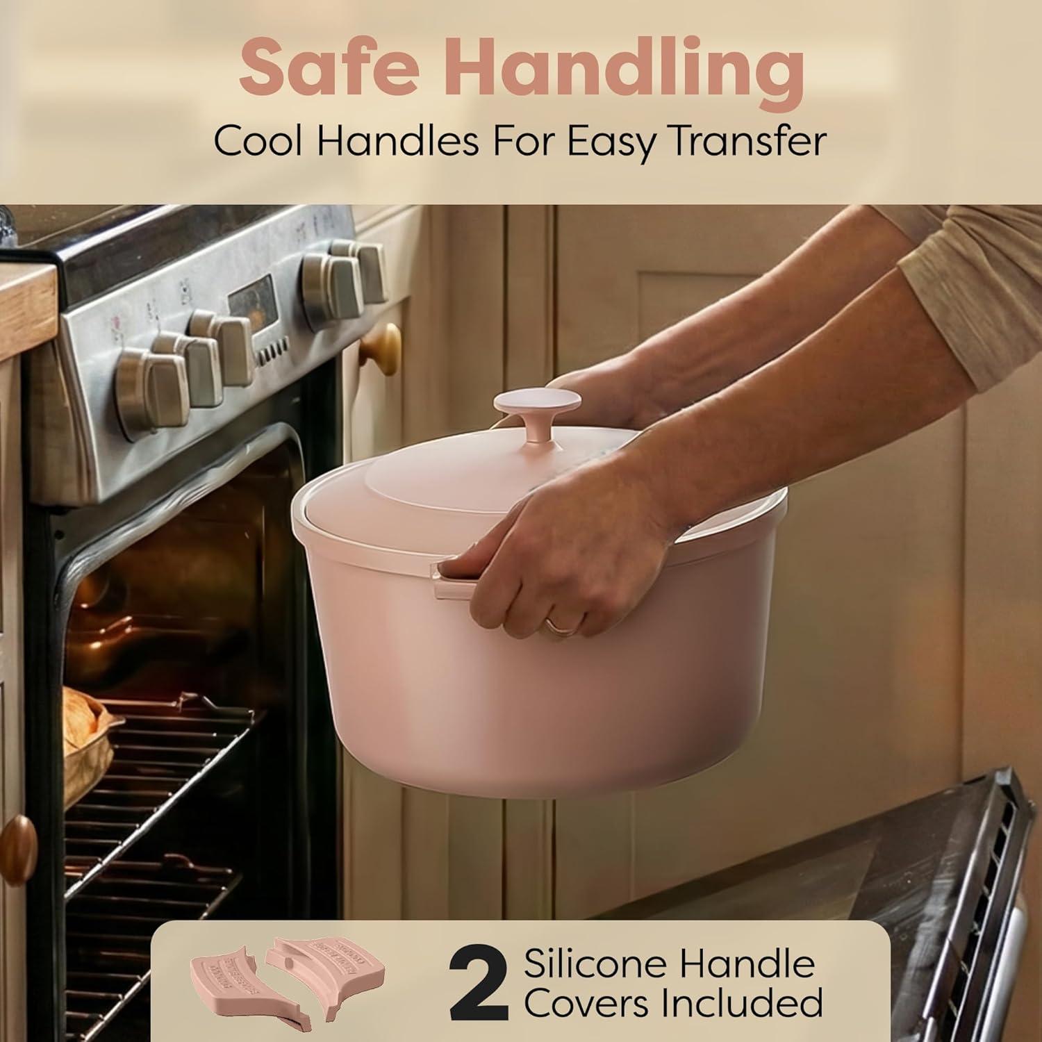 image:imageGotham Steel 5 Qt Dutch Oven Pot with Lid Nonstick Ceramic Dutch Oven Stock Pot 10 in 1 Cooking Pot amp Dutch Oven for Bread Baking Lightweight Oven amp Dishwasher Safe CreamBaby Pink