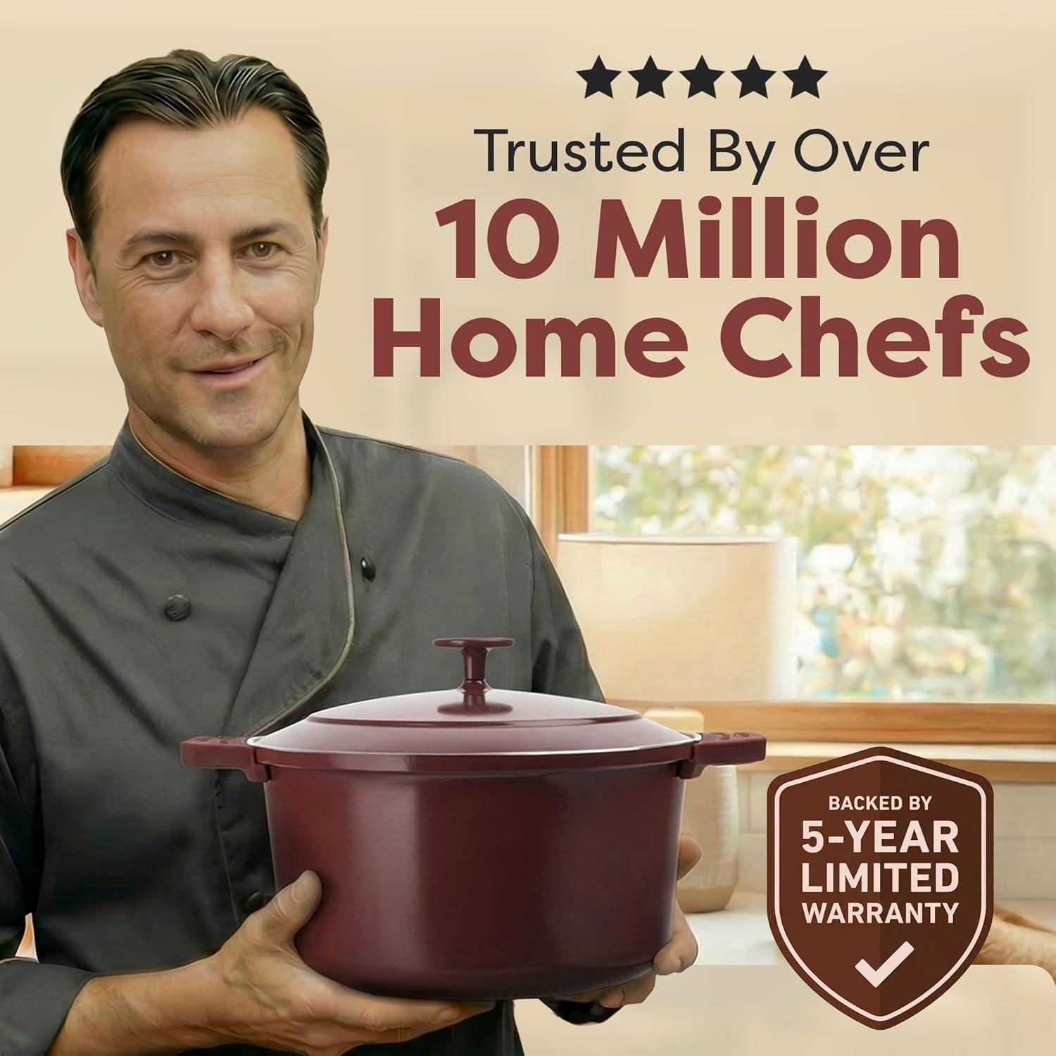 image:imageGotham Steel 5 Qt Dutch Oven Pot with Lid Nonstick Ceramic Dutch Oven Stock Pot 10 in 1 Cooking Pot amp Dutch Oven for Bread Baking Lightweight Oven amp Dishwasher Safe CreamMaroon Cream