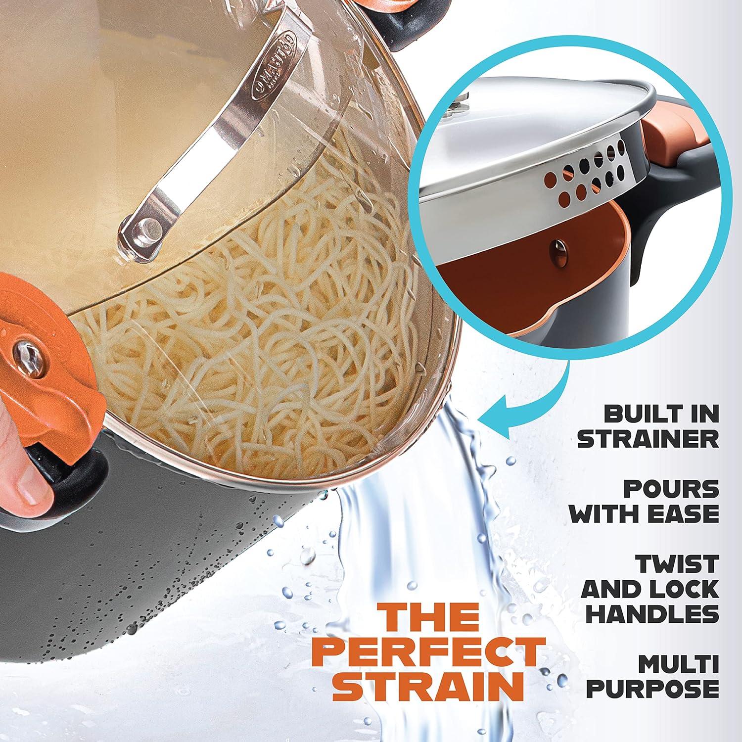 image:imageGotham Steel 5 Quart Stock Pot Multipurpose Pasta Pot with Strainer Lid amp Twist and Lock Handles Nonstick Ceramic Surface Makes for Effortless Cleanup with Tempered Glass Lid Dishwasher SafeGraphite