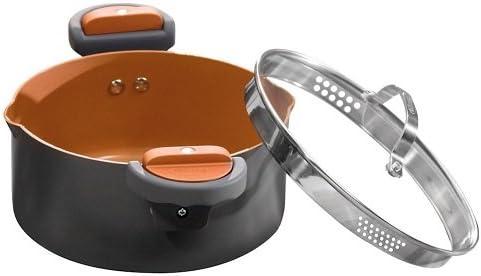 image:imageGotham Steel 5 Quart Stock Pot Multipurpose Pasta Pot with Strainer Lid amp Twist and Lock Handles Nonstick Ceramic Surface Makes for Effortless Cleanup with Tempered Glass Lid Dishwasher SafeGraphite