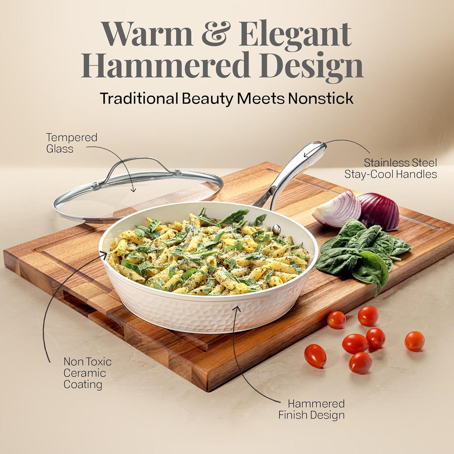image:imageGotham Steel Hammered 15 Pc Ceramic Cookware Set Nonstick Deep Pots and Pans Set Non Stick with Induction Cookware Cooking Utensils amp Steamer Non Toxic PFOA PFOS Free Oven amp Dishwasher Safe