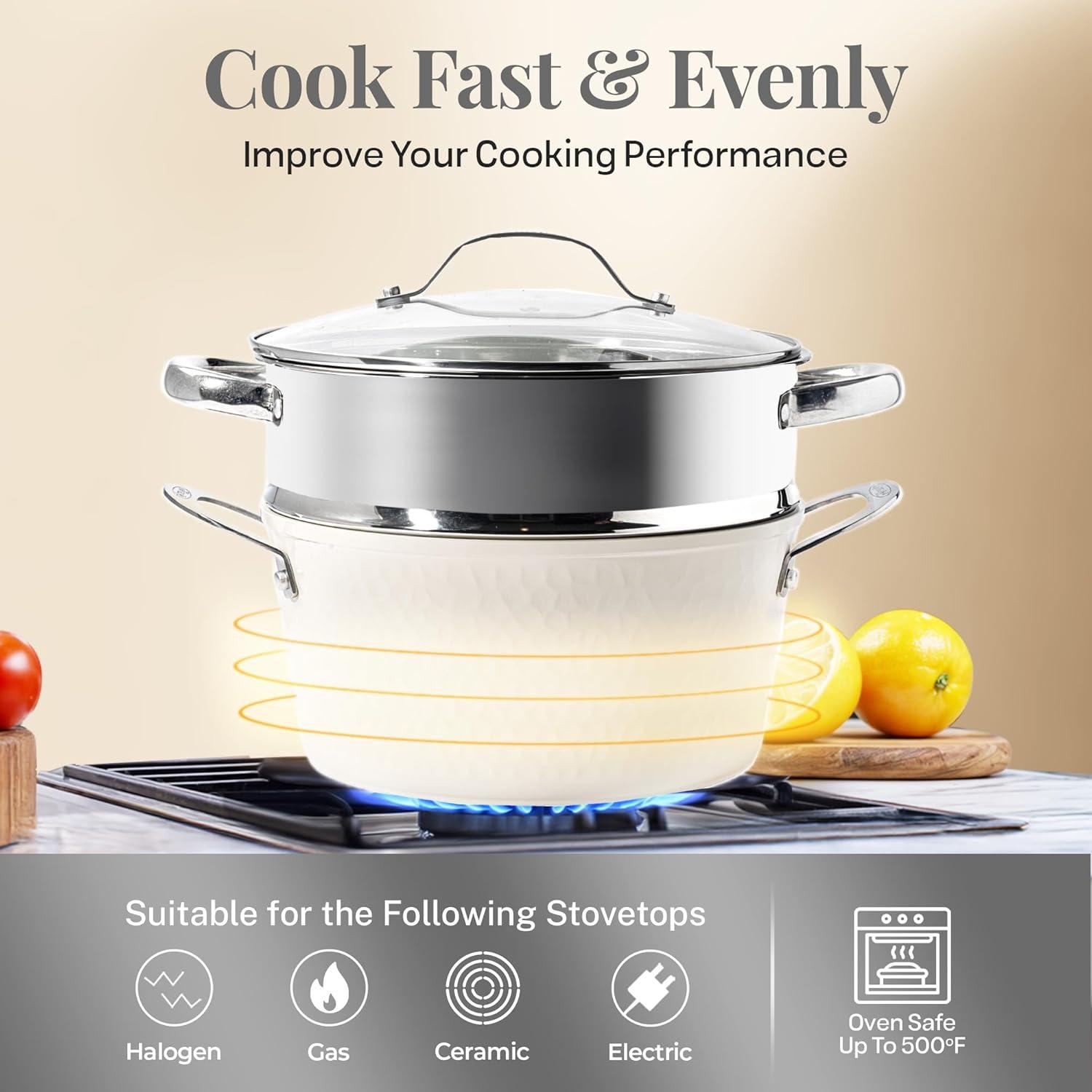 image:imageGotham Steel Hammered 15 Pc Ceramic Cookware Set Nonstick Deep Pots and Pans Set Non Stick with Induction Cookware Cooking Utensils amp Steamer Non Toxic PFOA PFOS Free Oven amp Dishwasher Safe