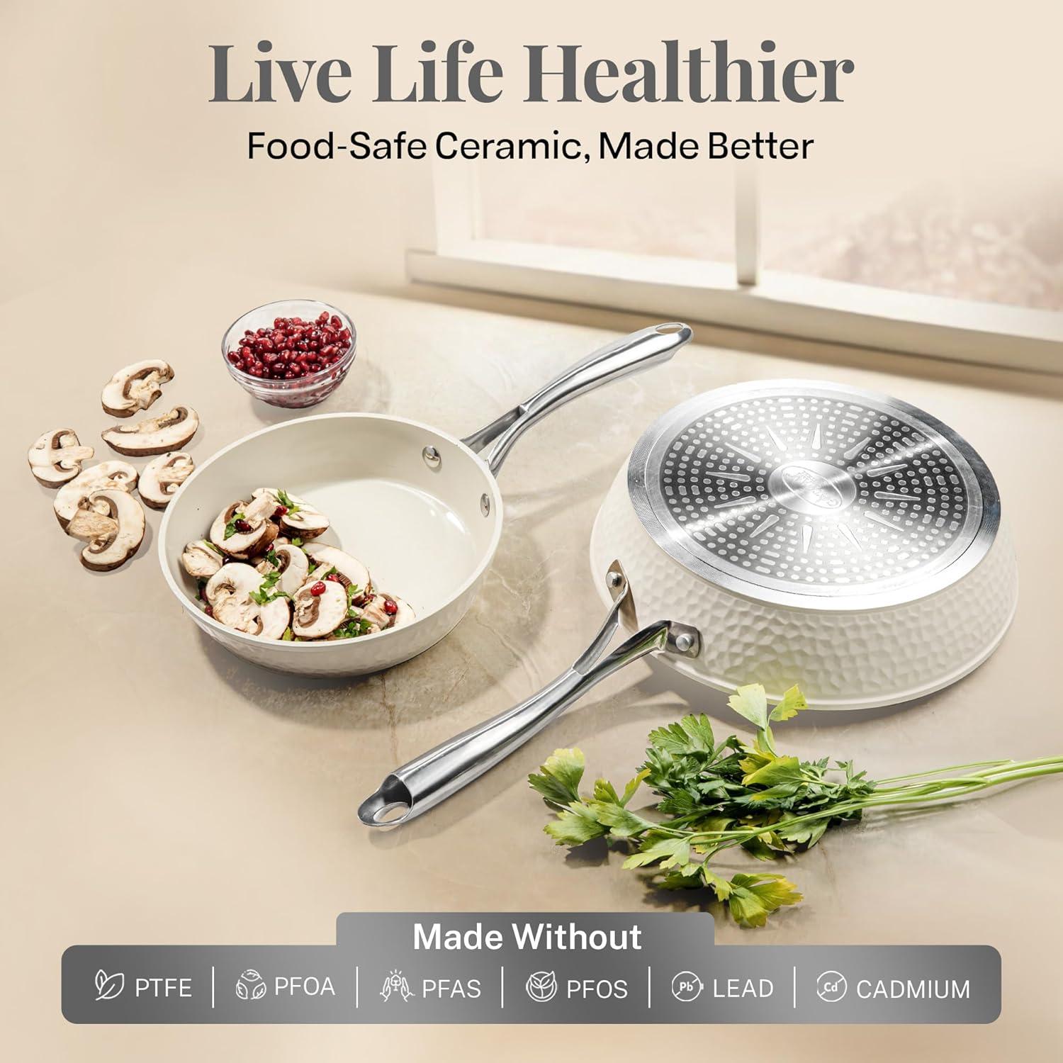 image:imageGotham Steel Hammered 15 Pc Ceramic Cookware Set Nonstick Deep Pots and Pans Set Non Stick with Induction Cookware Cooking Utensils amp Steamer Non Toxic PFOA PFOS Free Oven amp Dishwasher Safe