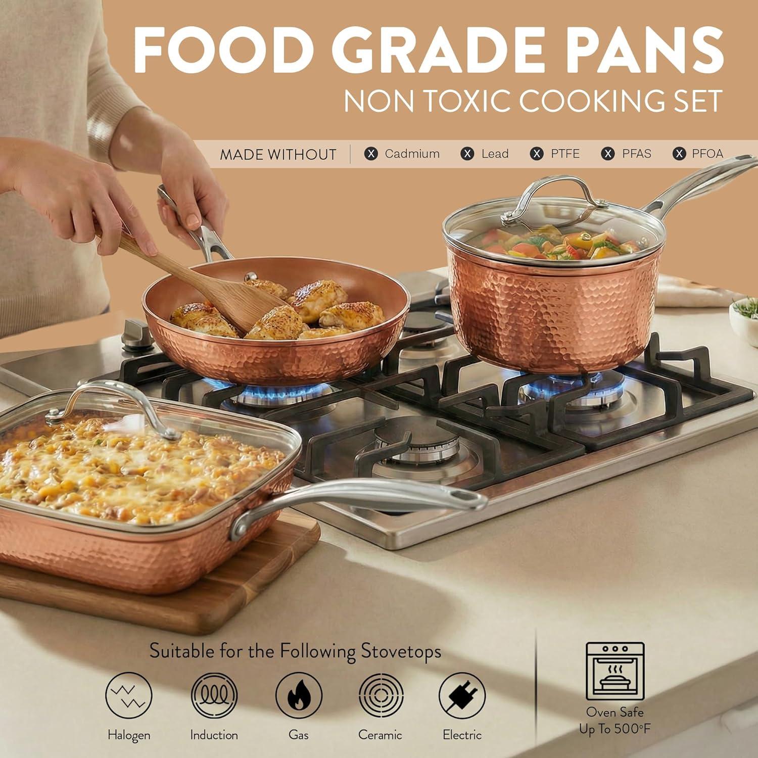image:imageGotham Steel Hammered 20 Pc Ceramic Cookware Set Nonstick True Ceramic Pots and Pans Set Non Stick with Deep Square Pan Set amp Bakeware Set Non Toxic PFOA PFOS Free Oven amp Dishwasher Safe
