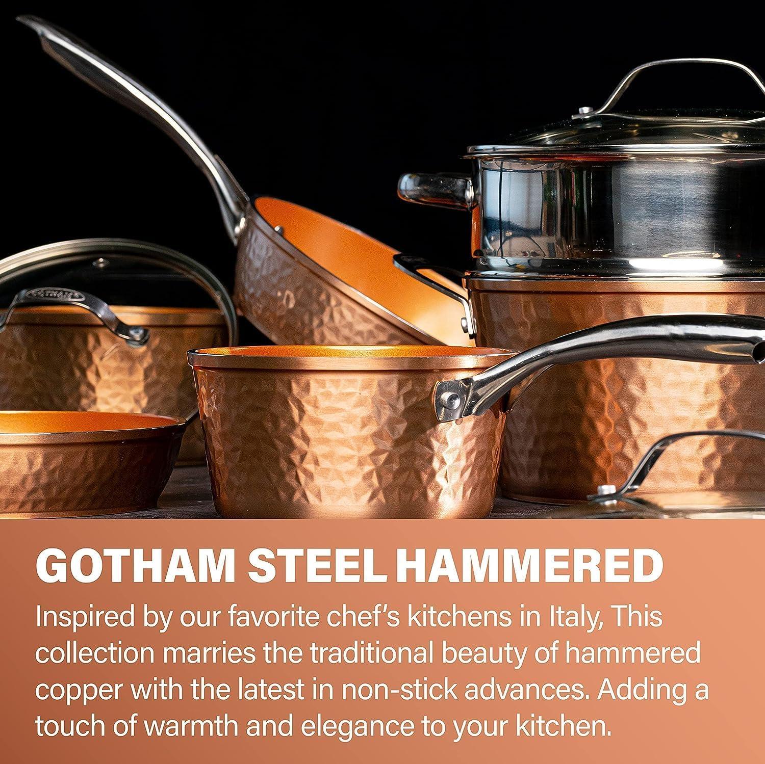 image:imageGotham Steel Hammered Copper 10 Pc Pots and Pans Set Non Stick Cookware Set Non Toxic Ceramic Cookware Set Kitchen Cookware Sets with Induction Cookware Pot and Pan Set OvenDishwasher Safe
