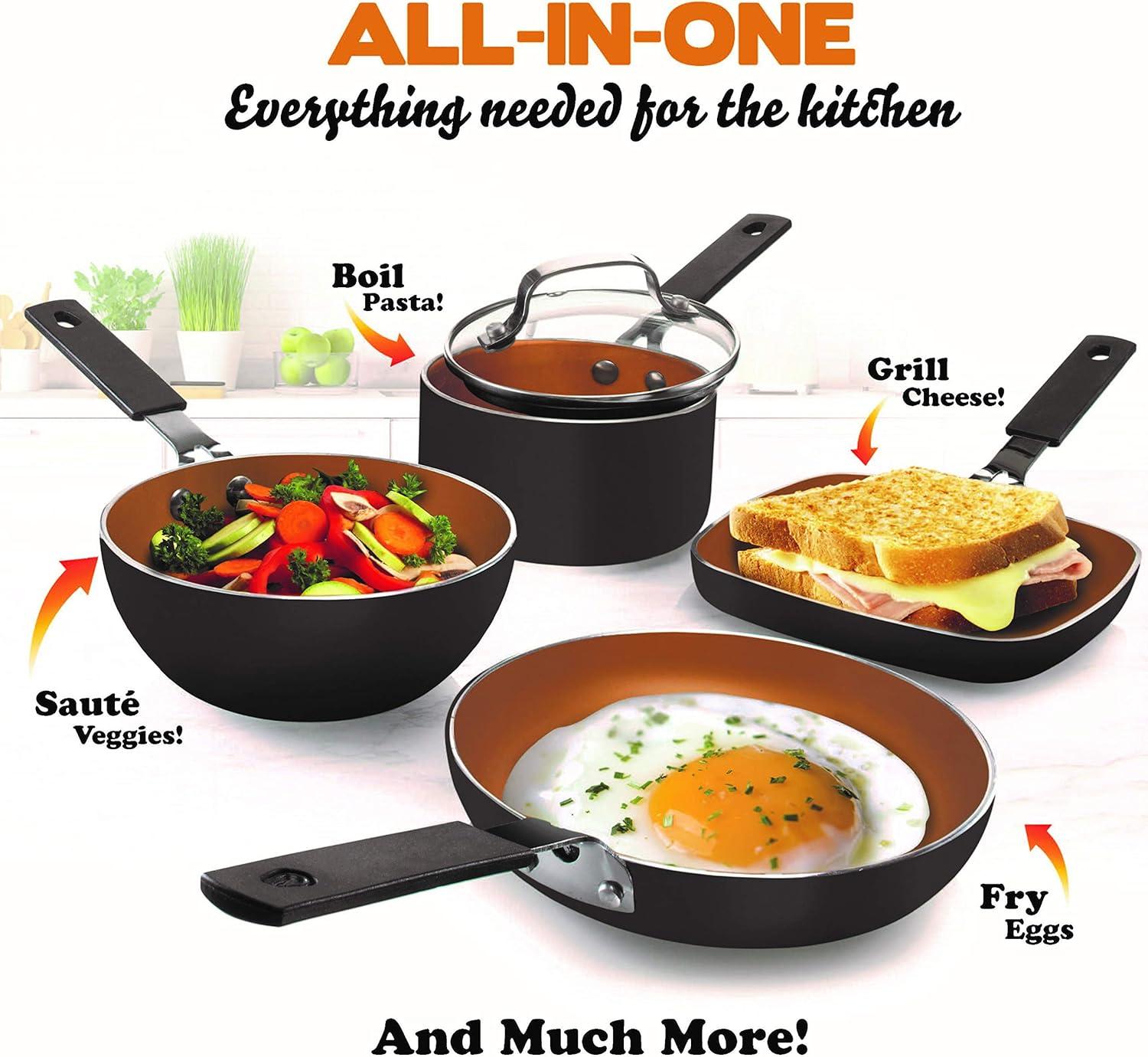 image:imageGotham Steel Mini Stackmaster 5 Piece Cookware Set Nonstick Personal Sized Fry Pan Sauce Pan Wok and GrillGriddle Pan Nests for Easy Storage Dishwasher SafeBlackMini 5 Piece Set