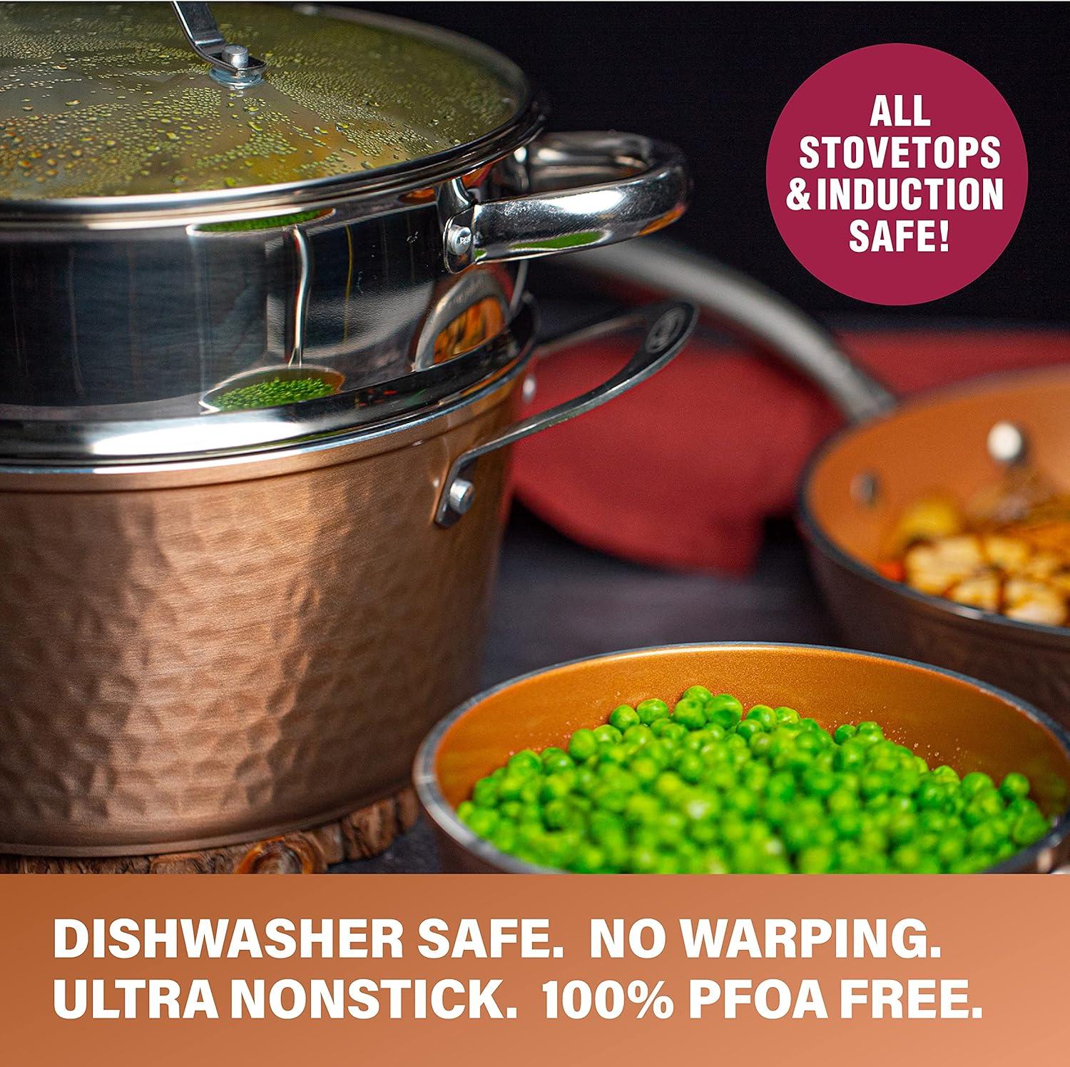 image:imageGotham Steel Nonstick Hammered Copper Collection 25 Quart Sauce Pan with Lid Premium Cookware Aluminum Composition with Induction Plate for Even Heating Dishwasher amp Oven SafeLarge