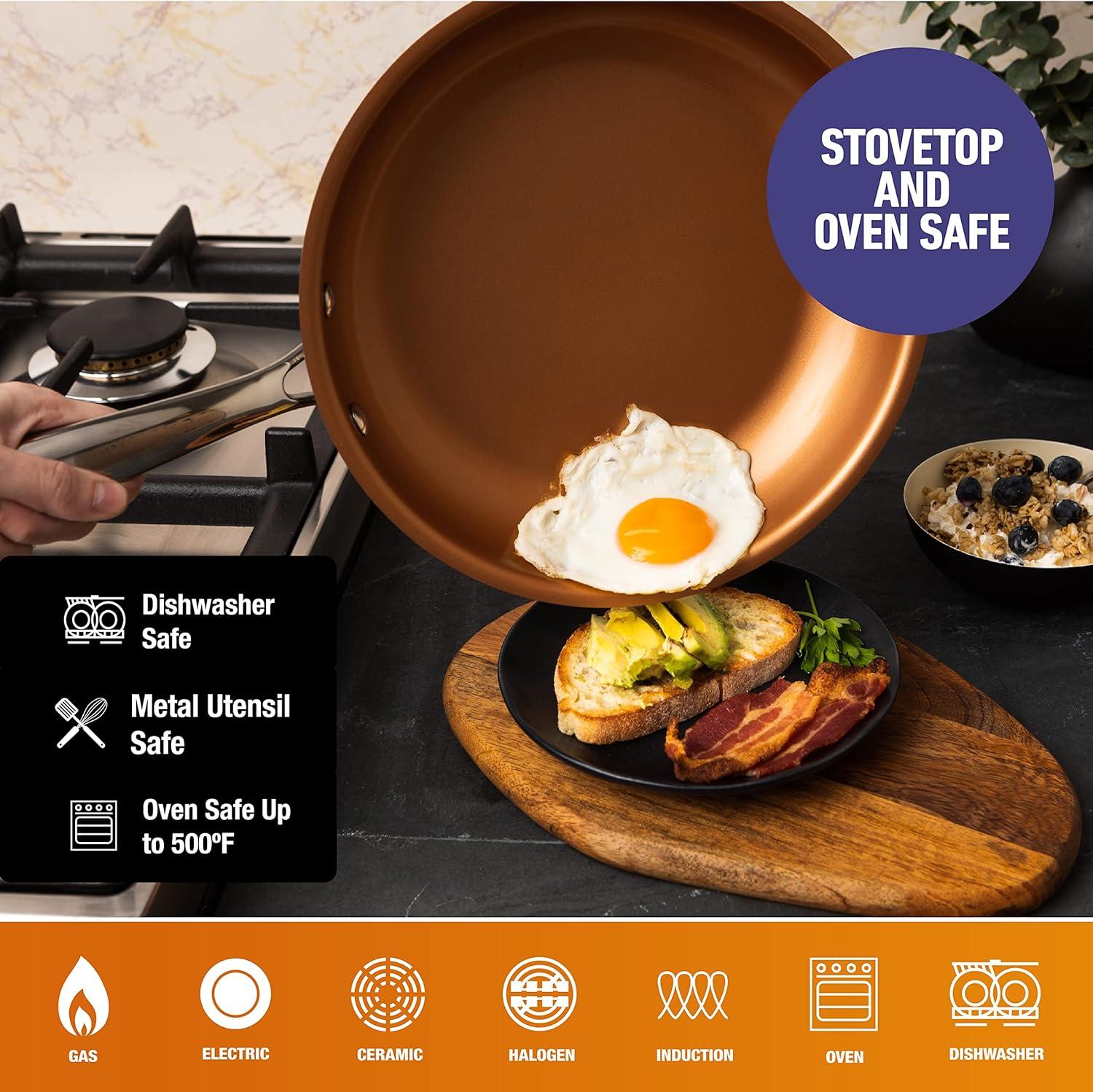 image:imageGotham Steel PRO 3 Pc Hard Anodized Ceramic Frying Pans Set 8 10 12 Nonstick Frying Pans Skillet with Non Toxic Ceramic amp Titanium Coating Induction Ready Oven and Dishwasher Safe Copper
