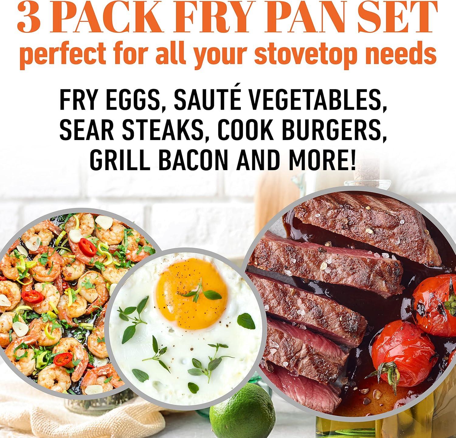 image:imageGotham Steel PRO 3 Pc Hard Anodized Ceramic Frying Pans Set 8 10 12 Nonstick Frying Pans Skillet with Non Toxic Ceramic amp Titanium Coating Induction Ready Oven and Dishwasher Safe Copper