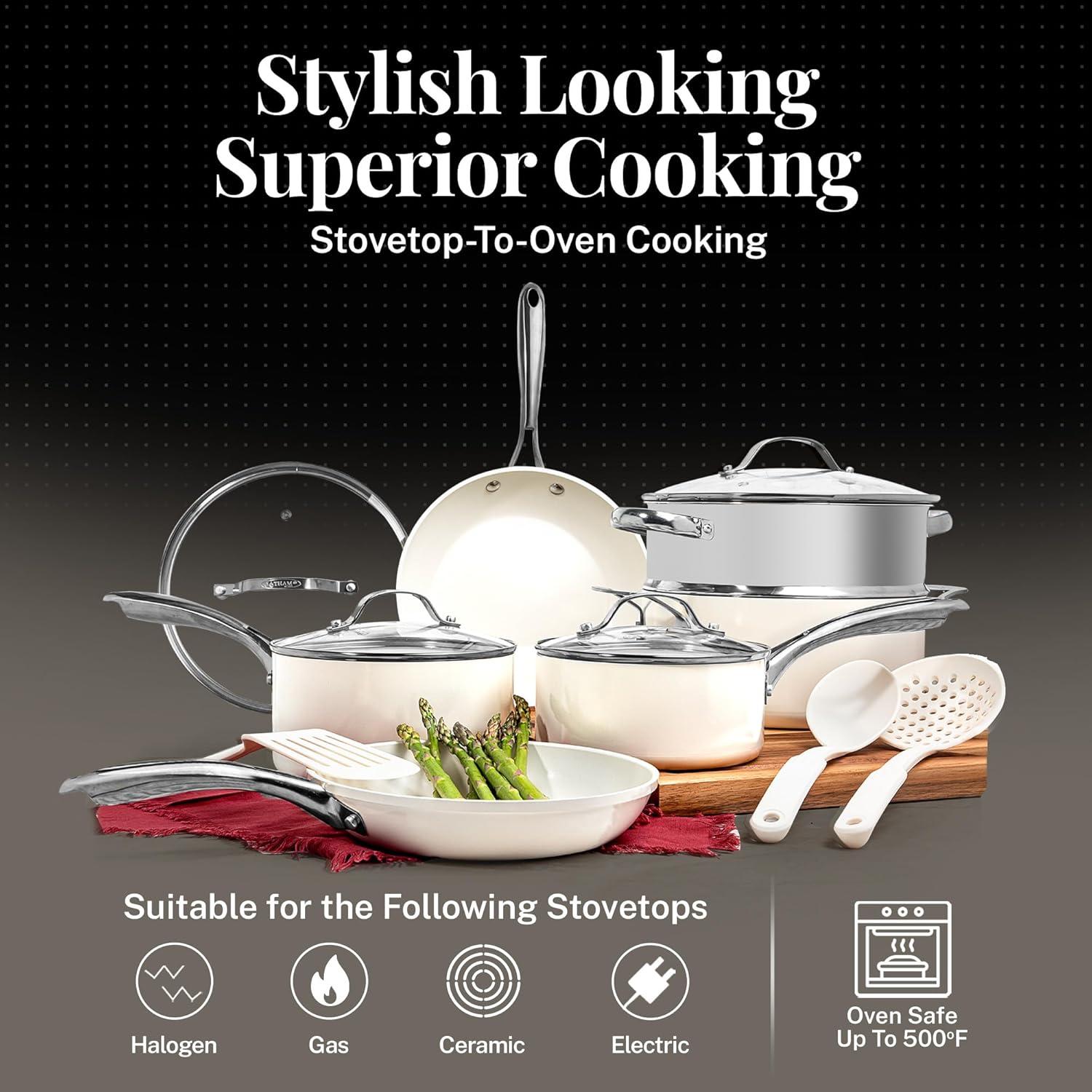 image:imageGotham Steel Stackable Pots and Pans Stackmaster 10 Piece Cookware Set with Ultra Nonstick Cast Texture Ceramic Coating CopperCream