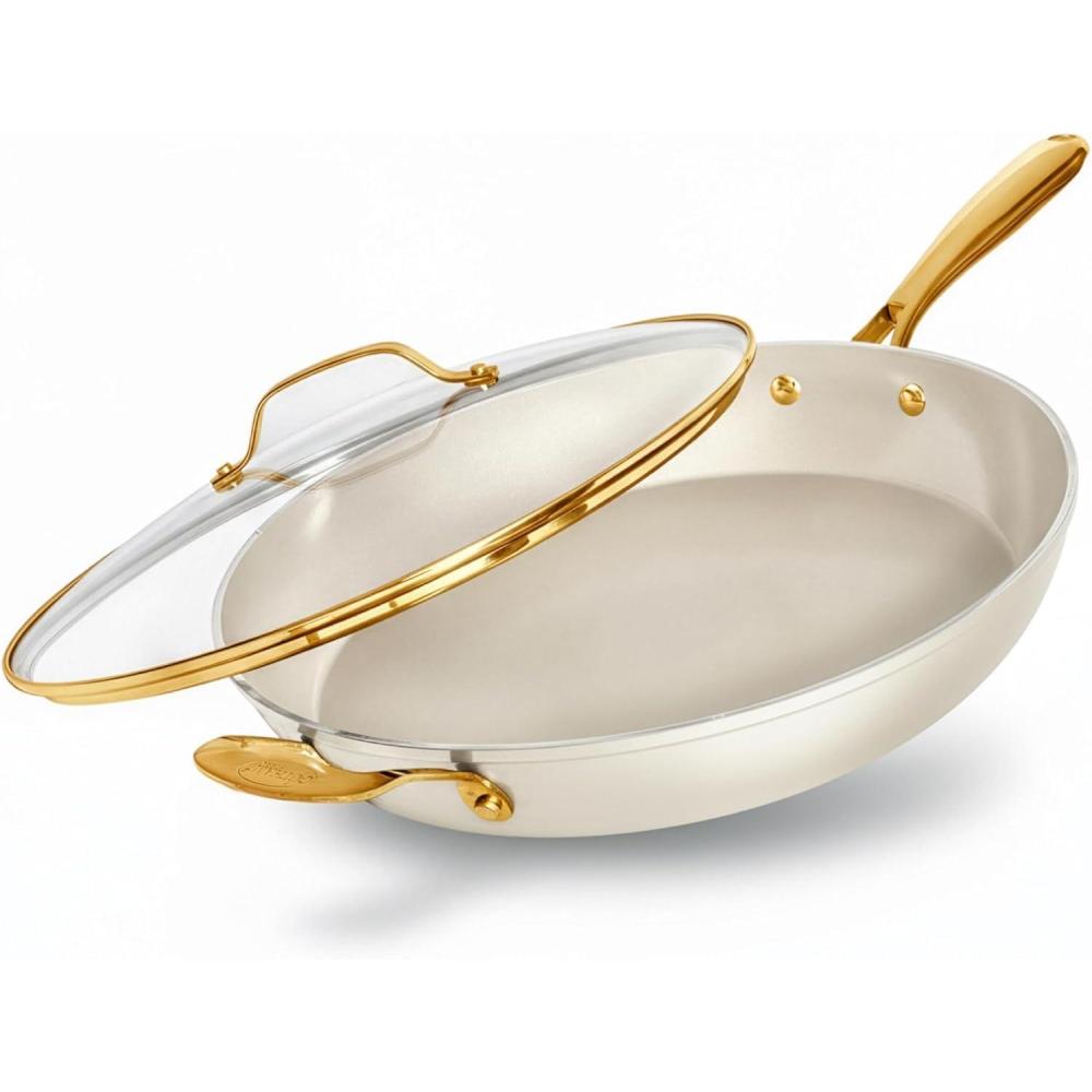 image:imageGOTHAM STEEL HAMMERED 14 Inch Non Stick Frying Pans with Lid Extra Large Frying Pans Nonstick Cooks Family Sized Meals Non Toxic PFOA Free Induction Ready Oven and Dishwasher Safe4240