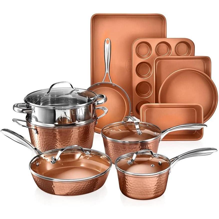image:imageGOTHAM STEEL HAMMERED 14 Inch Non Stick Frying Pans with Lid Extra Large Frying Pans Nonstick Cooks Family Sized Meals Non Toxic PFOA Free Induction Ready Oven and Dishwasher Safe2984