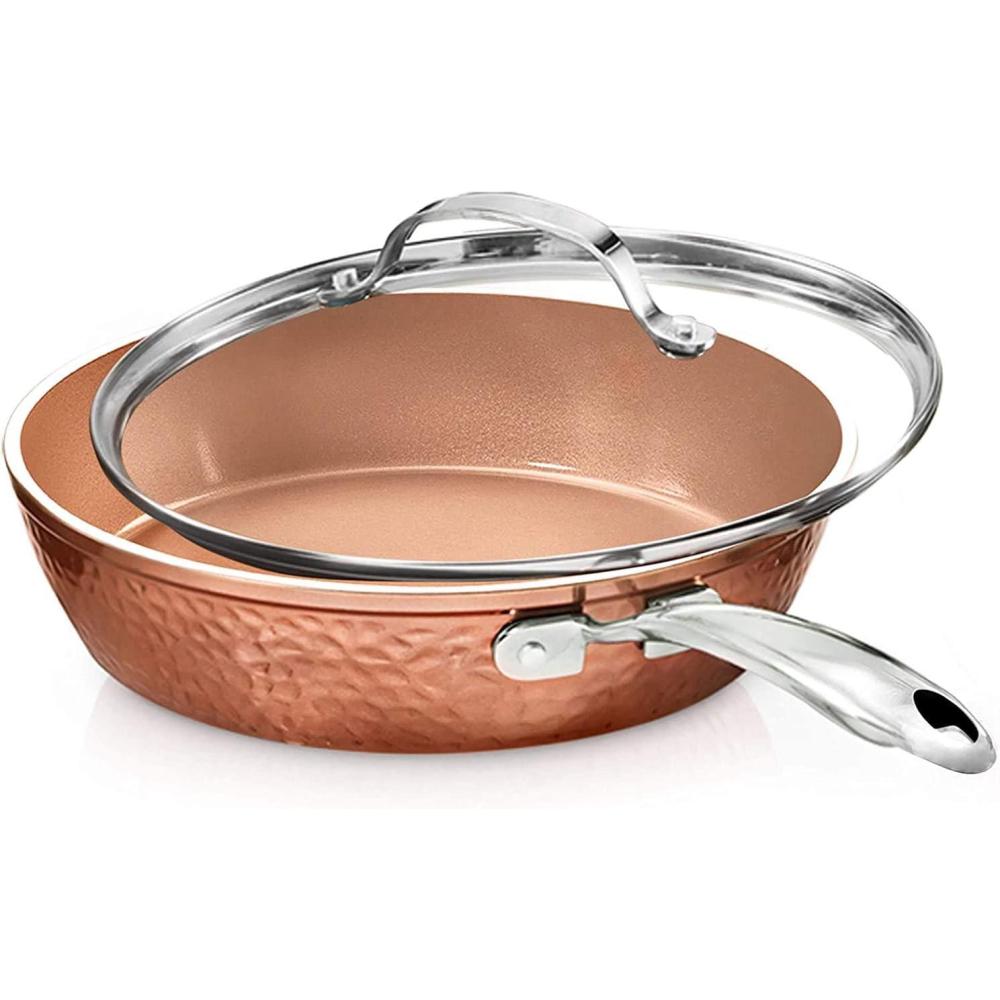 image:imageGOTHAM STEEL Hammered Copper 12 Inch Non Stick Frying Pans with Lid Frying Pans Nonstick with Lid Non Toxic Ceramic Pan for Cooking Nonstick Frying Pan Induction Pan Oven and Dishwasher Safe95 inch Frying Pan with Lid