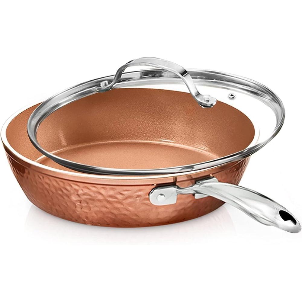 image:imageGOTHAM STEEL Hammered Copper 12 Inch Non Stick Frying Pans with Lid Frying Pans Nonstick with Lid Non Toxic Ceramic Pan for Cooking Nonstick Frying Pan Induction Pan Oven and Dishwasher Safe12 inch Frying Pan with Lid